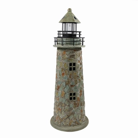 Sunnydaze Cobblestone Solar LED Lighthouse - 35" Houtdoor garden decorative ornaments