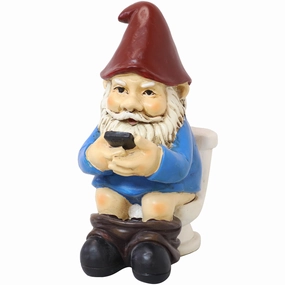 Sunnydaze Cody the Garden Gnome Reading Phone on the Throne - 9.5"outdoor garden decorative ornaments