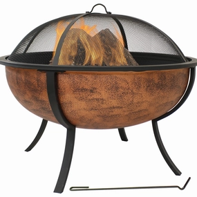 Sunnydaze Copper Raised Outdoor Fire Pit Bowl with Spark Screen - 32"portable outdoor fire pit with lid