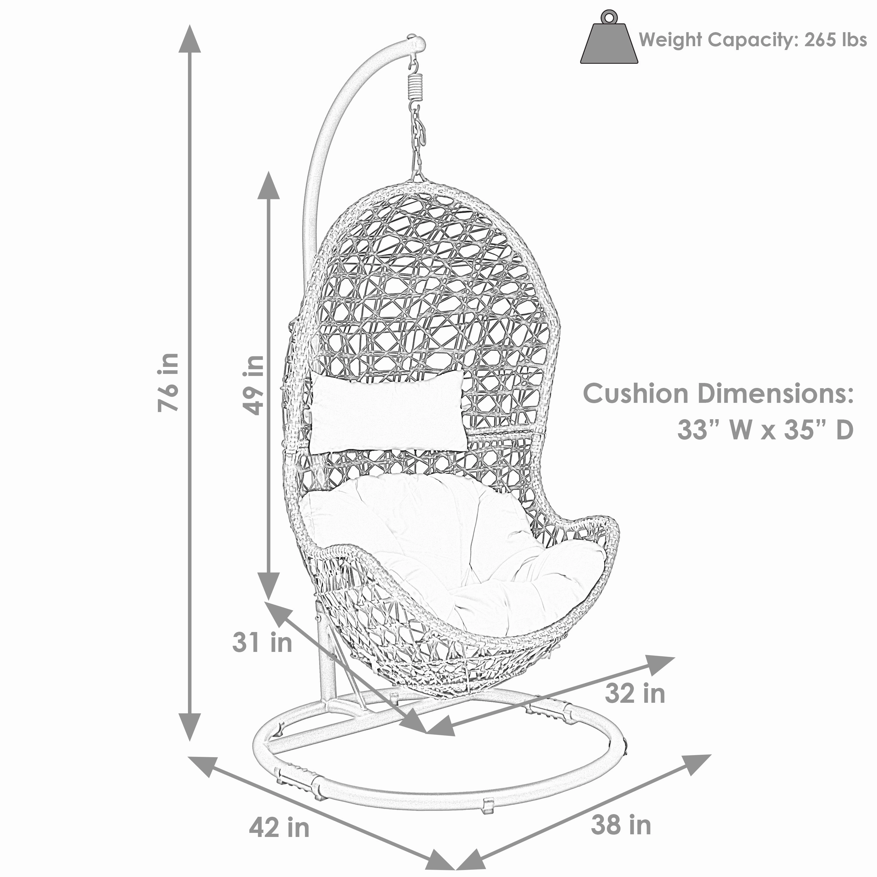 Sunnydaze Cordelia Hanging Egg Chair with Steel Stand and Cushion