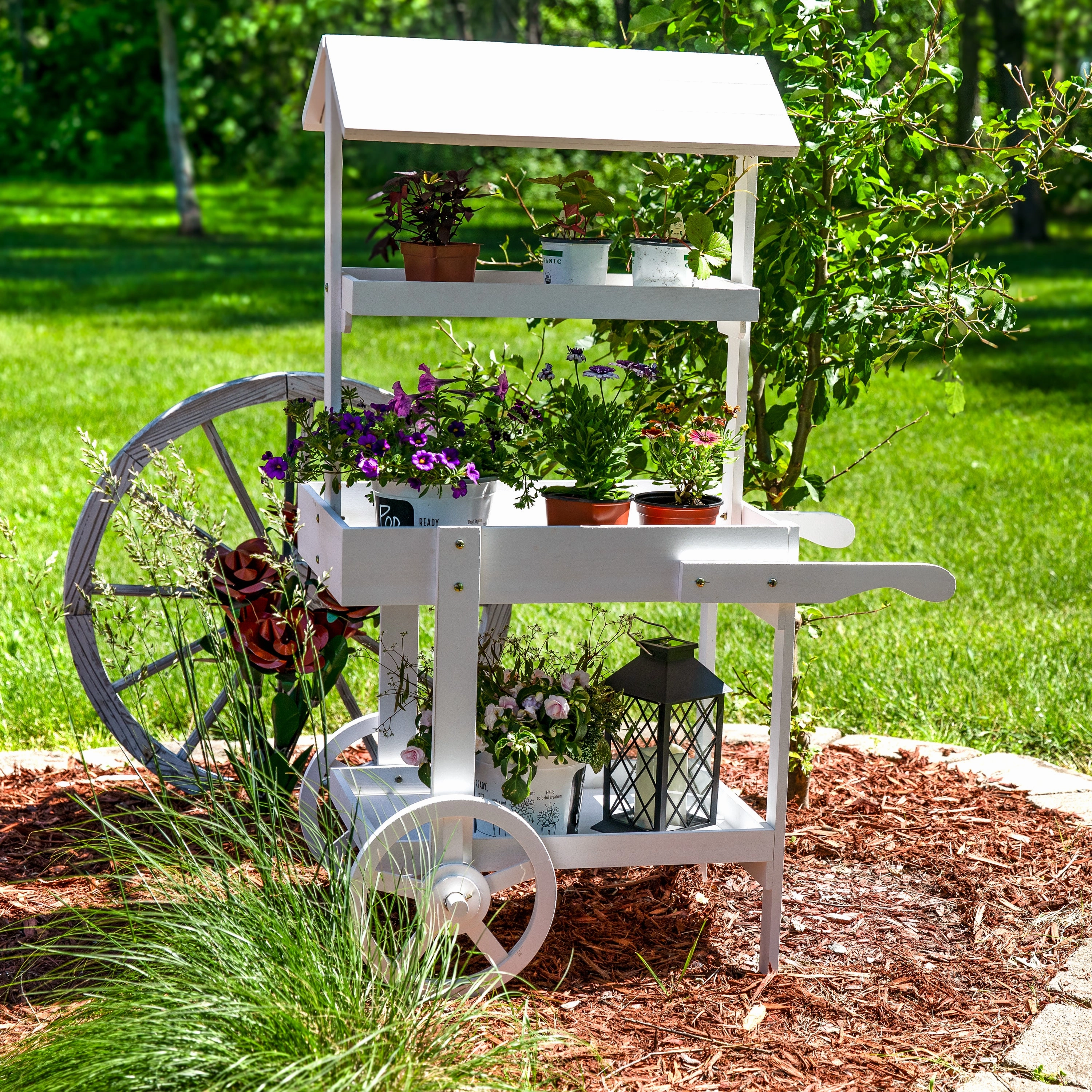 Sunnydaze Country Market Flower Cart Display Stand - 49.25 H
