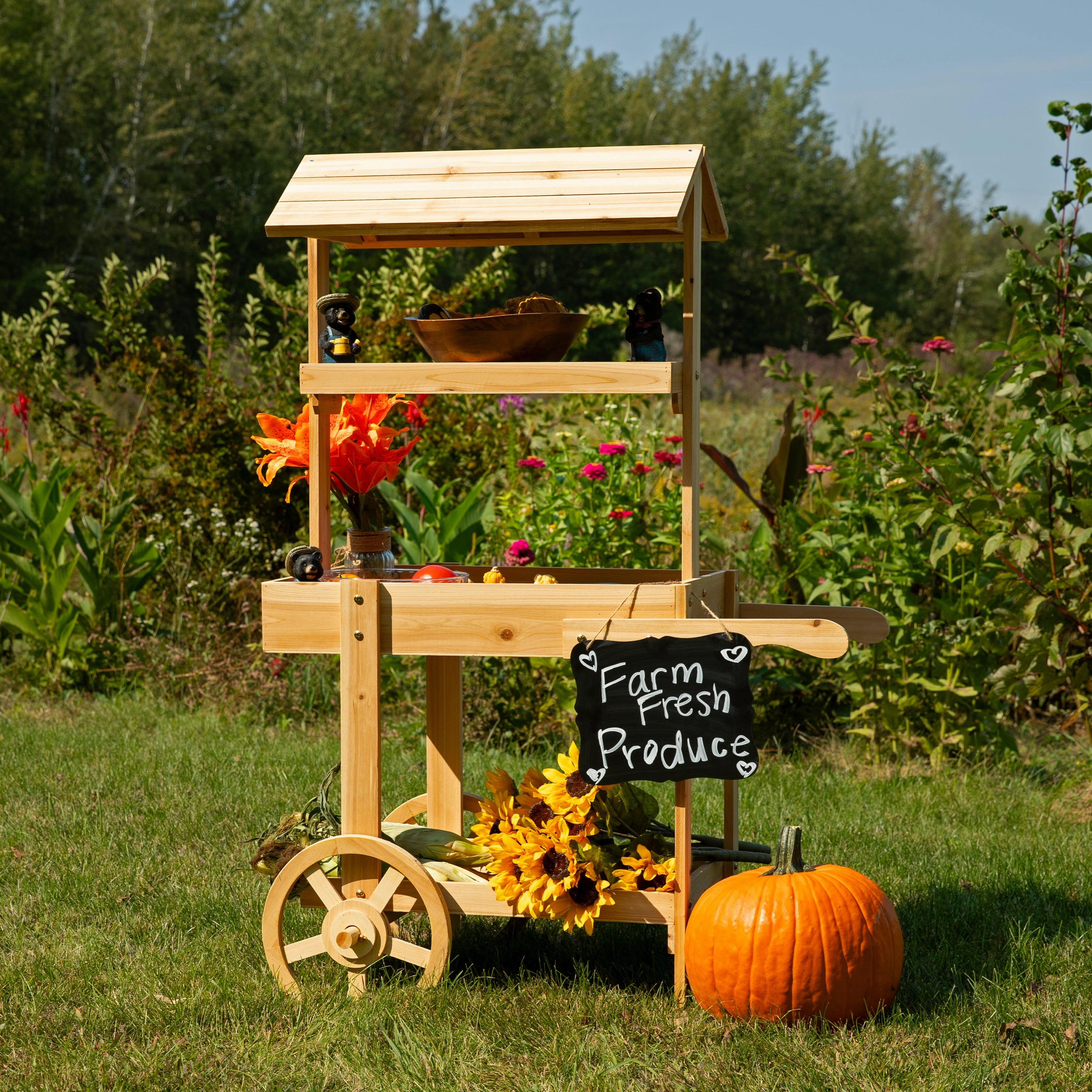 Sunnydaze Country Market Flower Cart Display Stand - 49.25 H