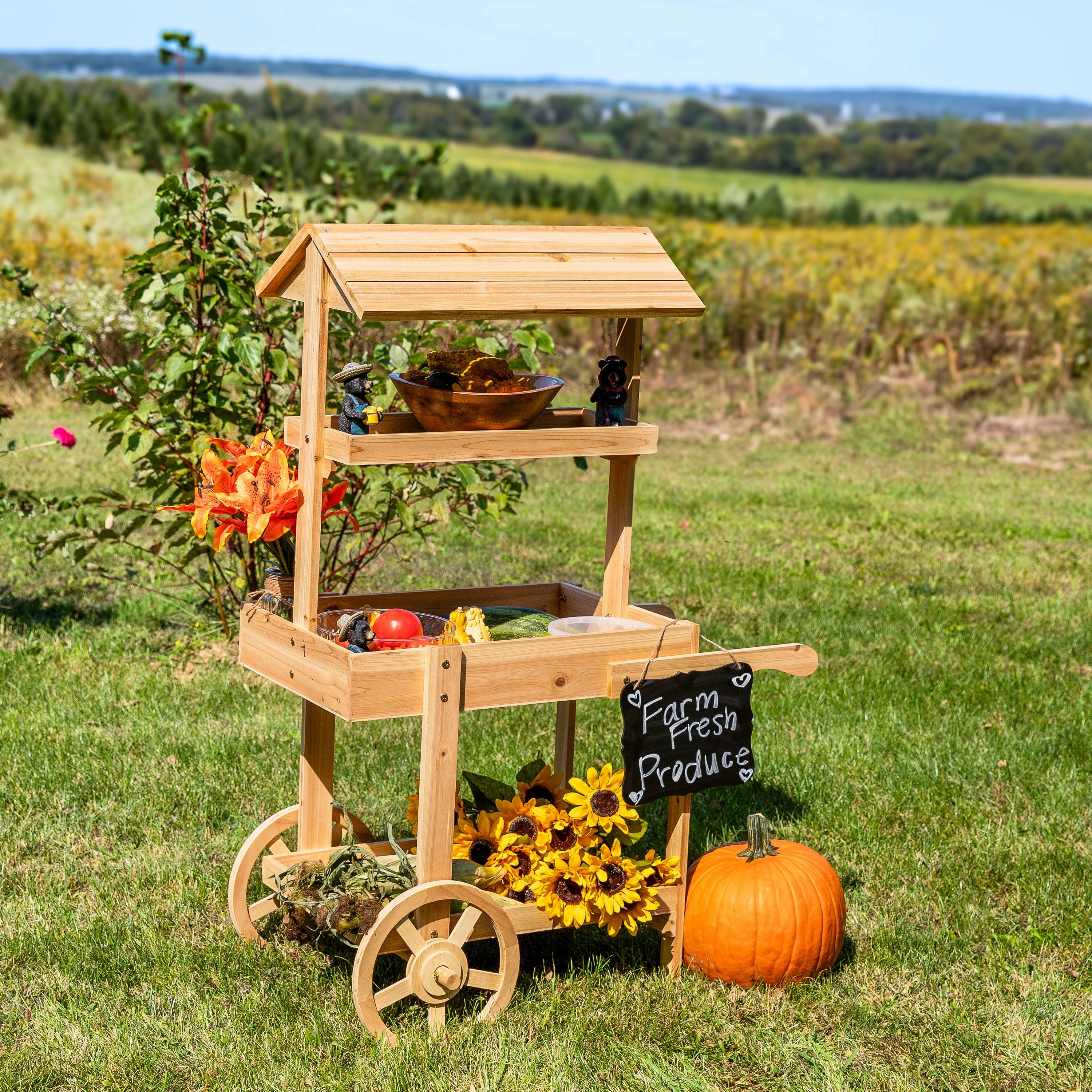 Sunnydaze Country Market Flower Cart Display Stand - 49.25 H