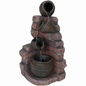 Sunnydaze Crumbling Bricks and Pots Solar Fountain with Battery Backup - 27"outdoor garden water fountain