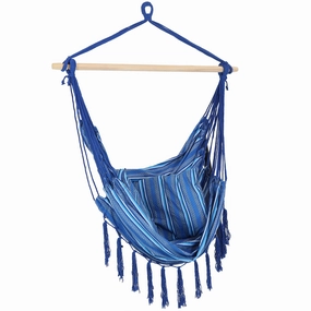 Sunnydaze Cushioned Hanging Hammock Chair - Cornflower Stripes double size outdoor hammock for couples