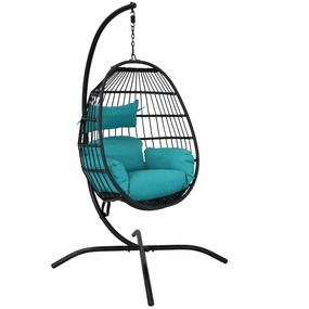 Sunnydaze Dalia Outdoor Hanging Egg Chair with Stand and Cushion - 81"egg swing chair for outdoor use