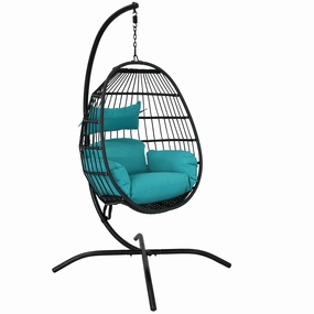 Sunnydaze Dalia Outdoor Hanging Egg Chair with Stand and Cushion - 81"outdoor patio furniture set