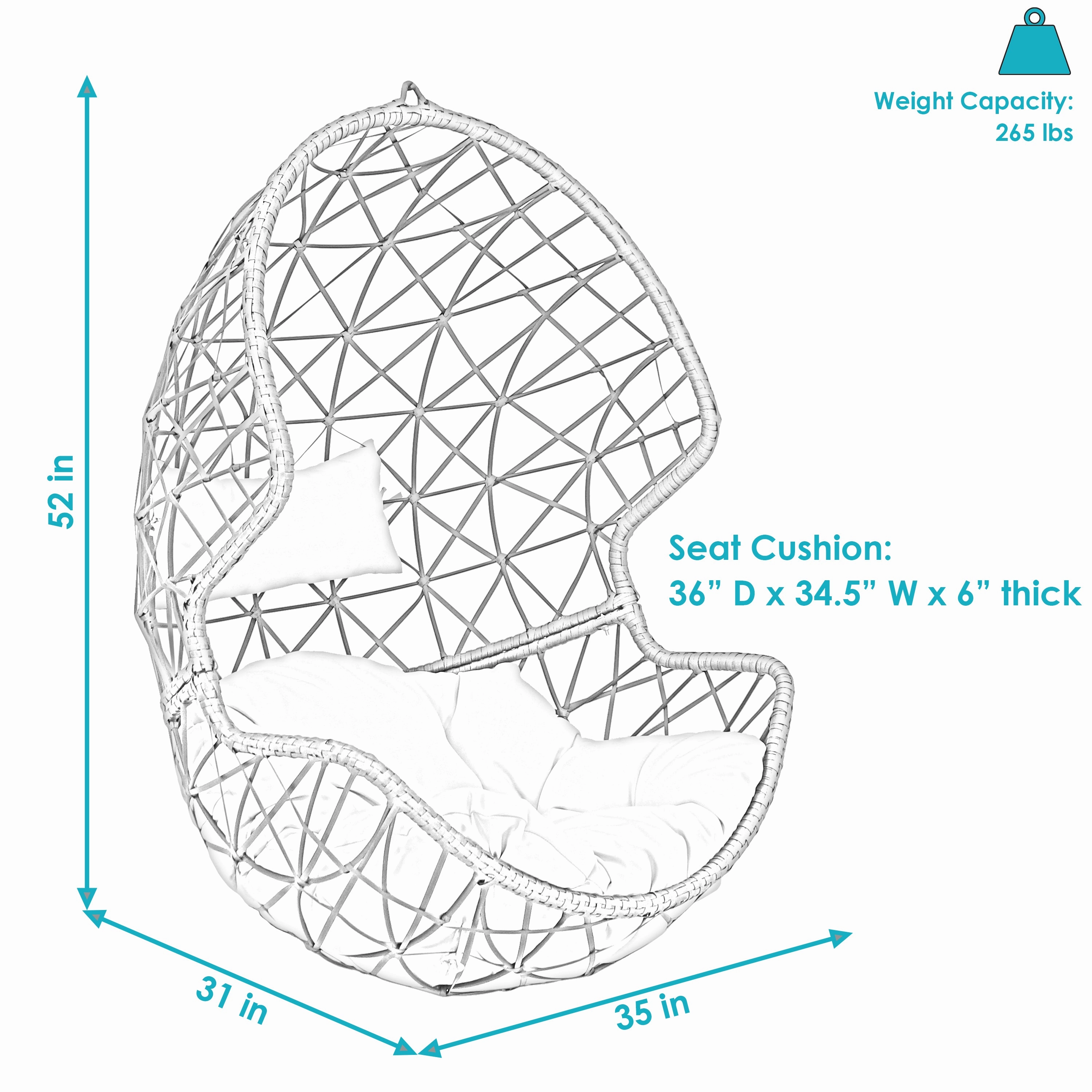 Sunnydaze Danielle Outdoor Hanging Egg Chair with Cushion