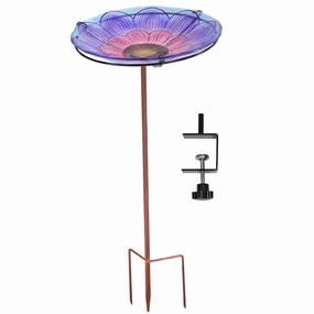 Sunnydaze Deck-Mounted/Staked Glass Bird Bathoutdoor garden decorative ornaments