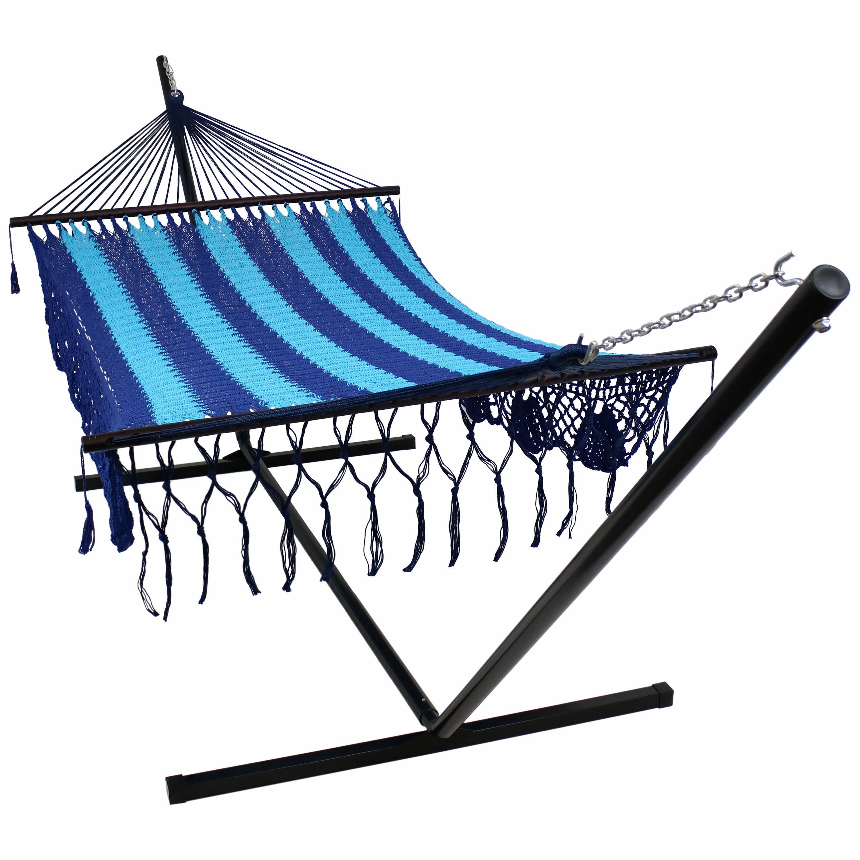 Sunnydaze Deluxe American Style Mayan Hammock & 15' Hammock Stand double size outdoor hammock for couples