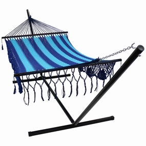 Sunnydaze Deluxe American Style Mayan Hammock & 15' Hammock Stand double size outdoor hammock for couples