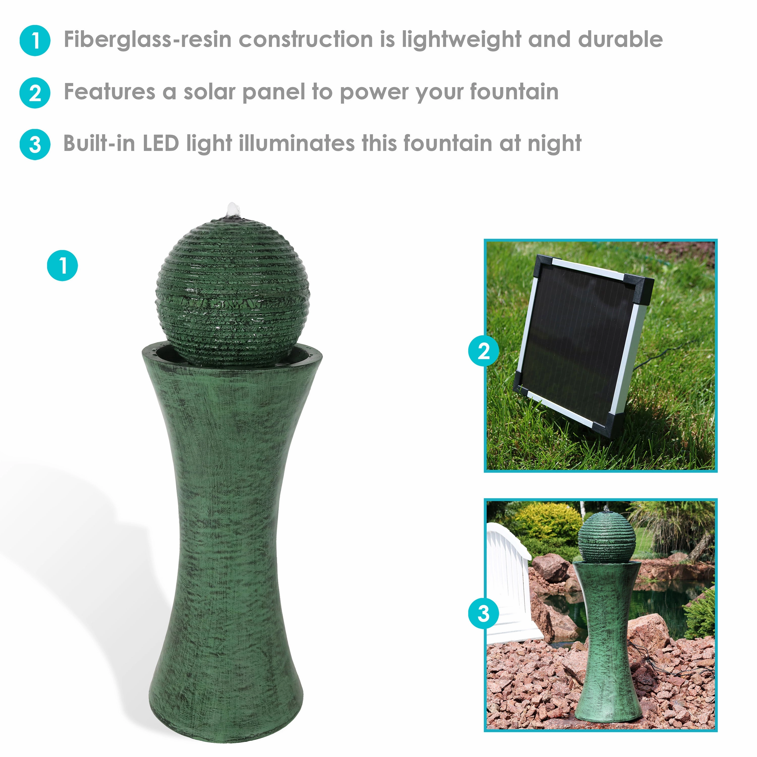 Sunnydaze Desert Spring Solar Powered Fountain with Battery Backup - 30"