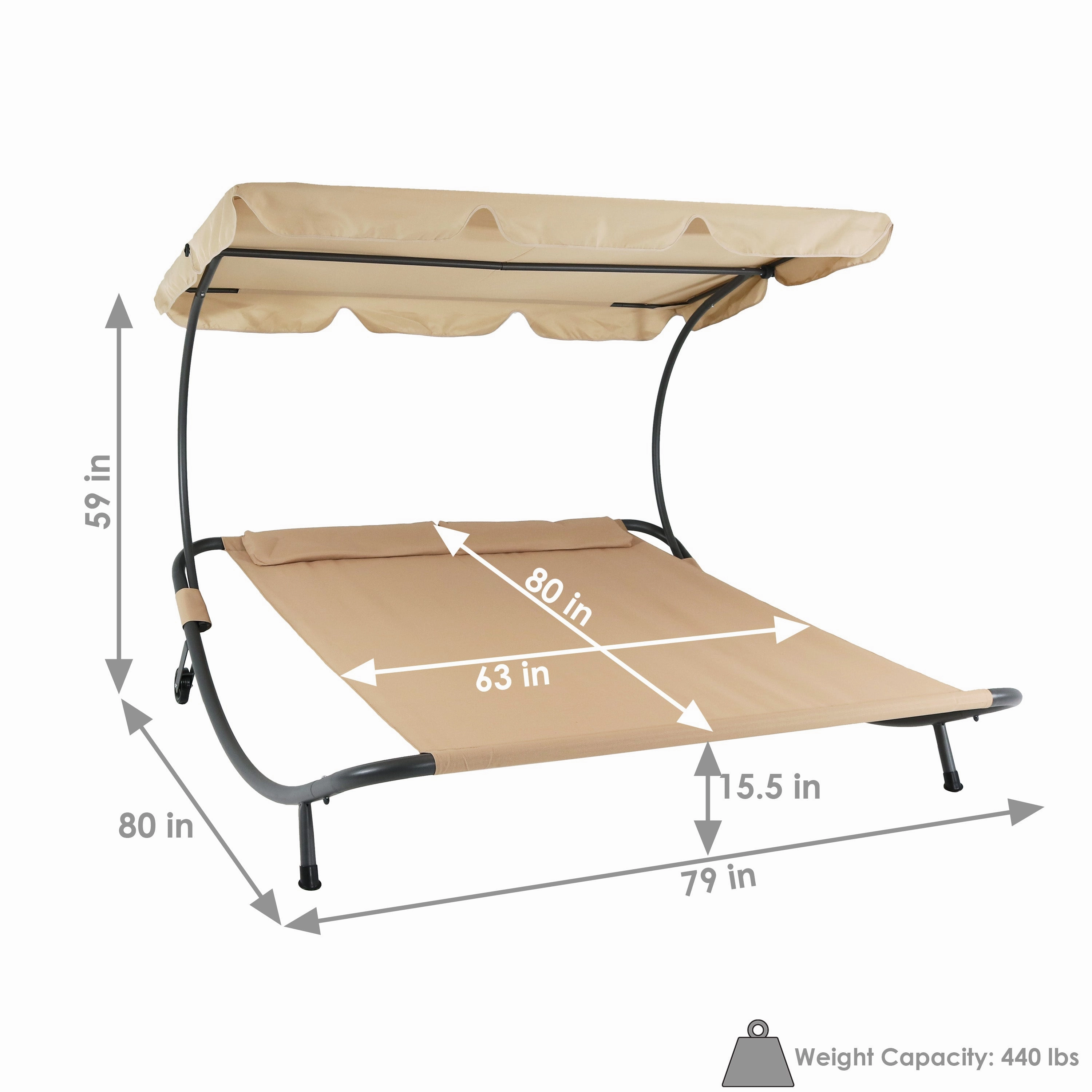 Sunnydaze Double Modern Outdoor Lounging Bed with Canopy and Headrest Pillows - Beige