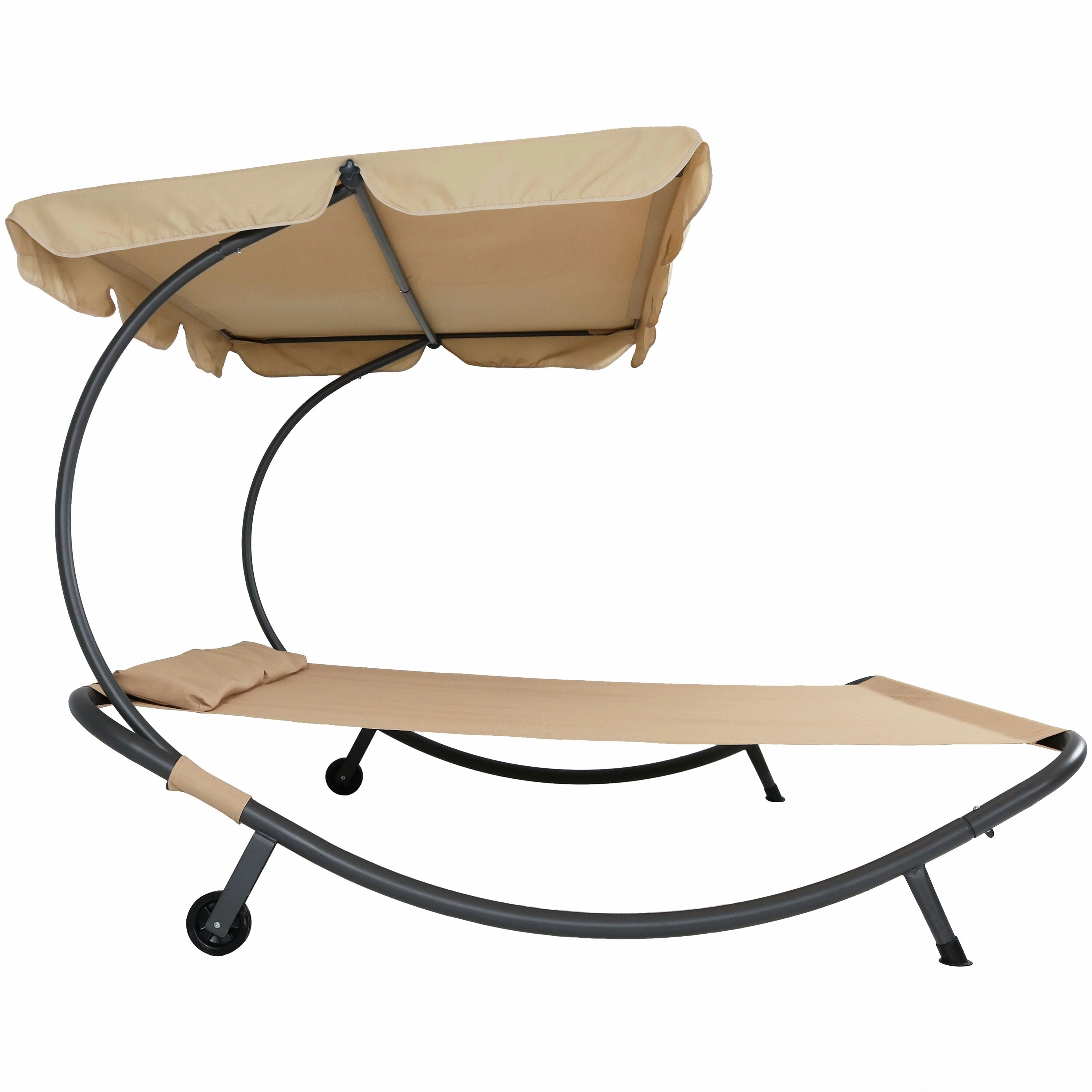 Sunnydaze Double Modern Outdoor Lounging Bed with Canopy and Headrest Pillows - Beige