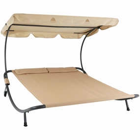 Sunnydaze Double Modern Outdoor Lounging Bed with Canopy and Headrest Pillows - Beigeoutdoor patio furniture set
