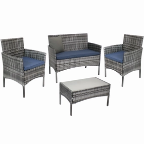 Sunnydaze Dunmore 4-Piece Patio Conversation Set with Cushionsoutdoor patio furniture set