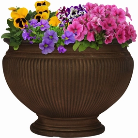 Sunnydaze Elizabeth Ribbed Outdoor Garden Planter Urn - Rust - 15" decorative outdoor planter box designs
