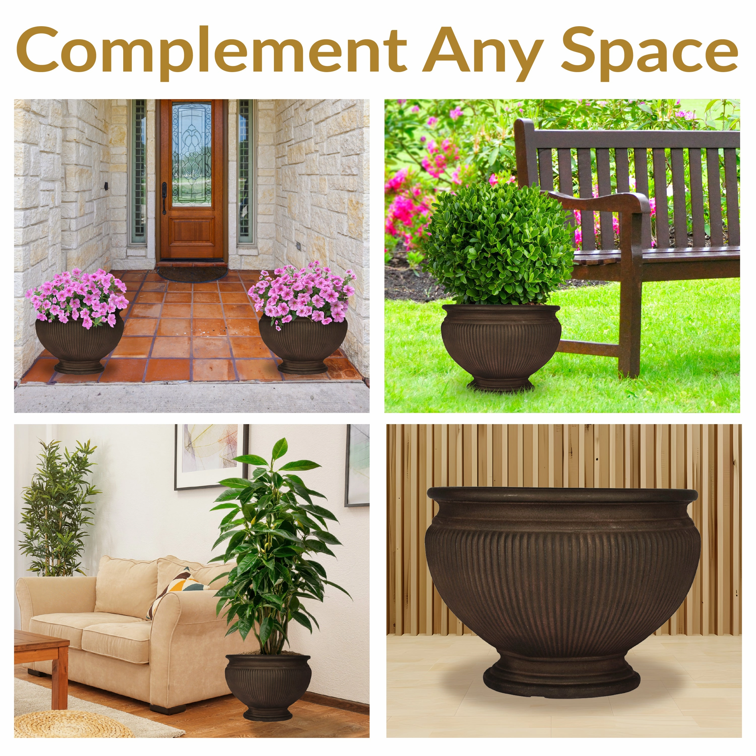 Sunnydaze Elizabeth Ribbed Outdoor Garden Planter Urn - Rust - 15"