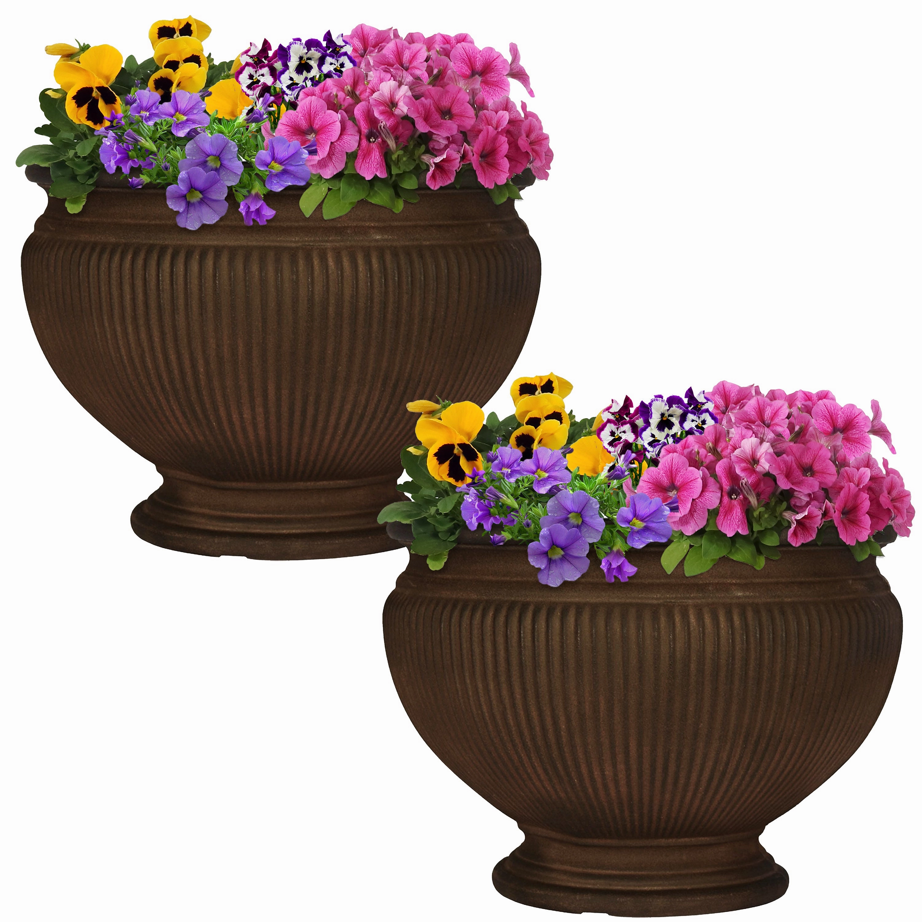 Sunnydaze Elizabeth Ribbed Outdoor Garden Planter Urn - Rust - 15"