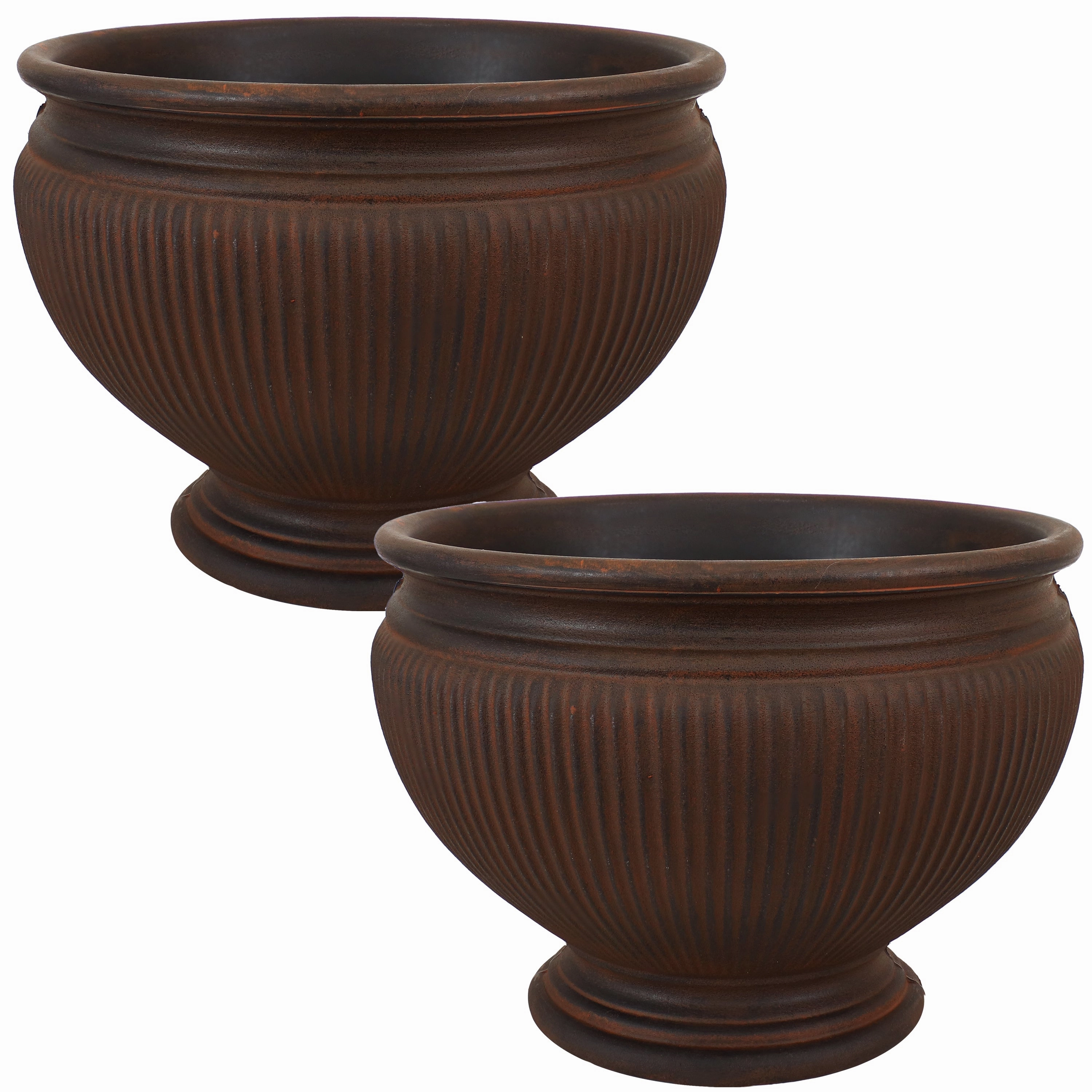 Sunnydaze Elizabeth Ribbed Outdoor Garden Planter Urn - Rust - 15"