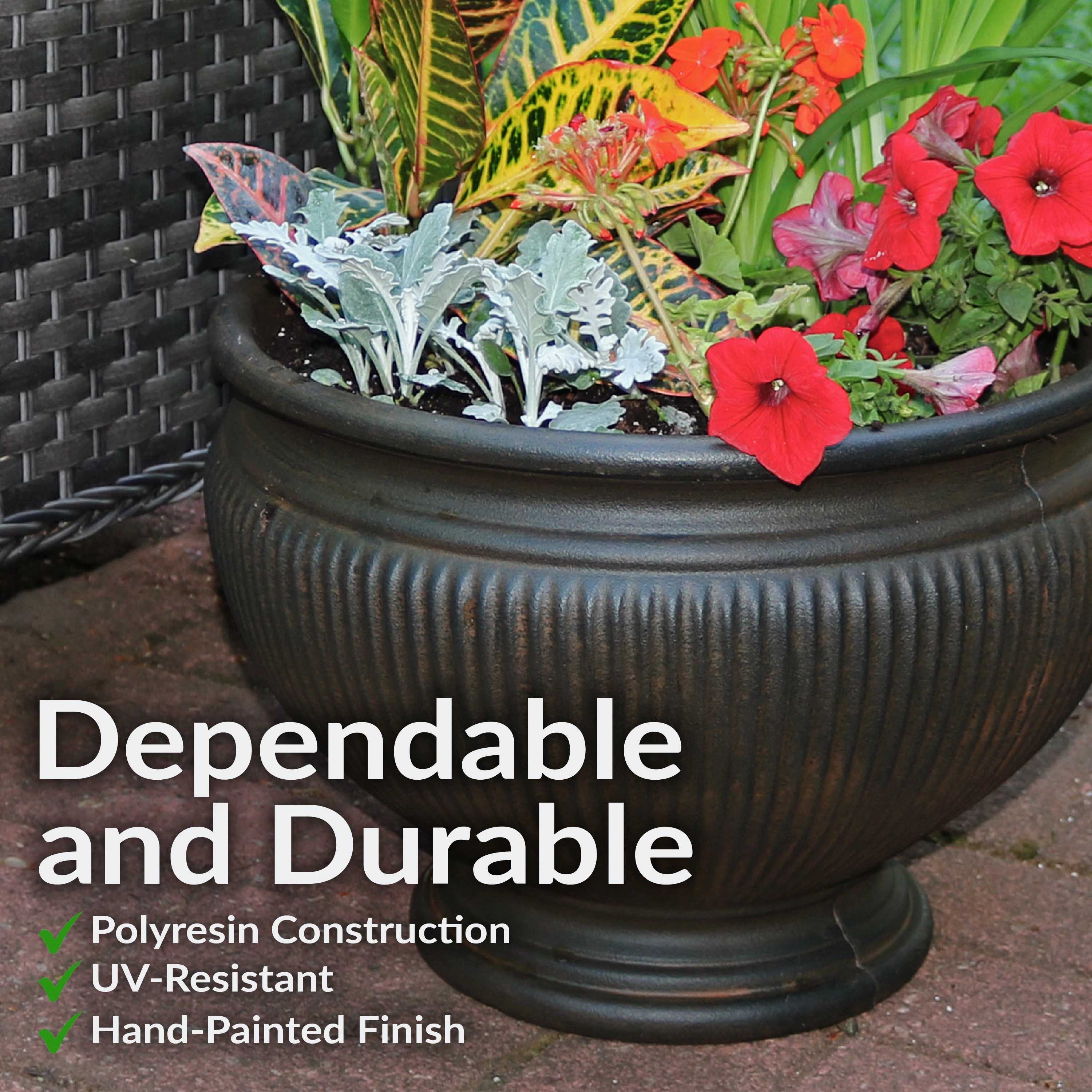 Sunnydaze Elizabeth Ribbed Outdoor Garden Planter Urn - Rust - 15"