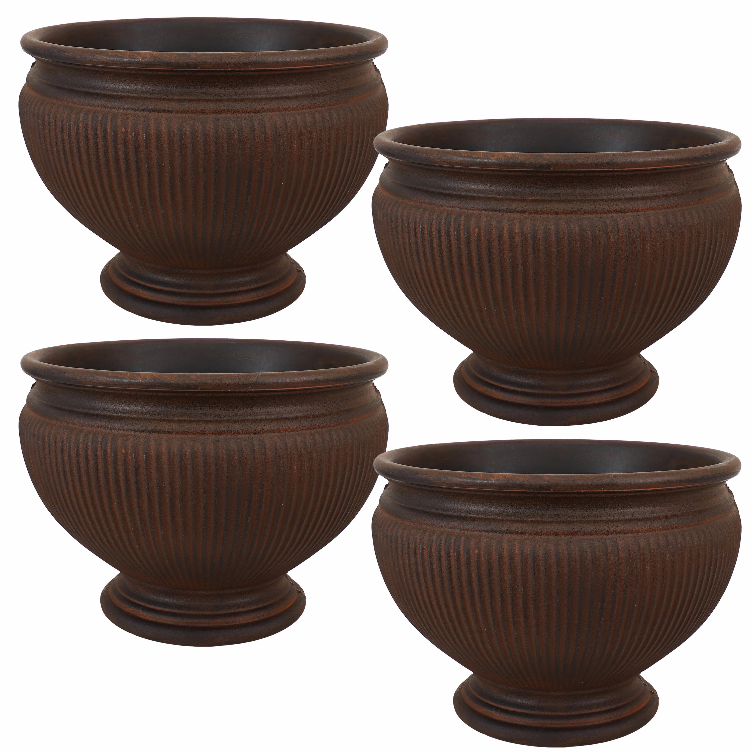 Sunnydaze Elizabeth Ribbed Outdoor Garden Planter Urn - Rust - 15"