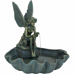 Sunnydaze Fairy Shell Outdoor Water Fountain - 30" Houtdoor garden water fountain