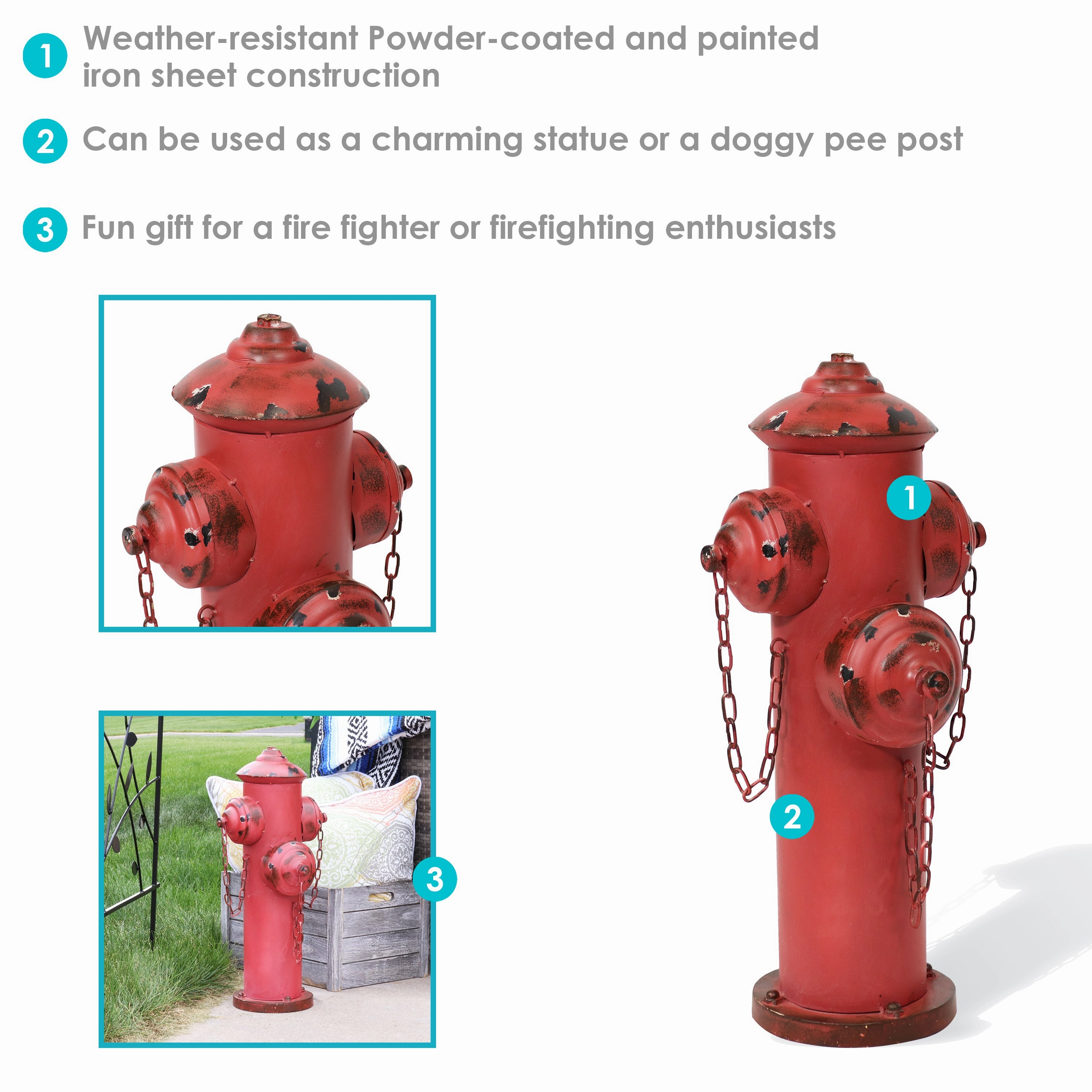 Sunnydaze Fire Hydrant Dog Pee Post Metal Garden Statue