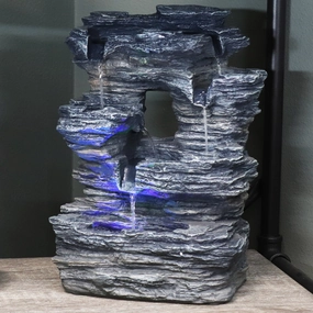 Sunnydaze Five Stream Rock Cavern Indoor Tabletop Water Fountain with LED Lights - 13"outdoor garden water fountain