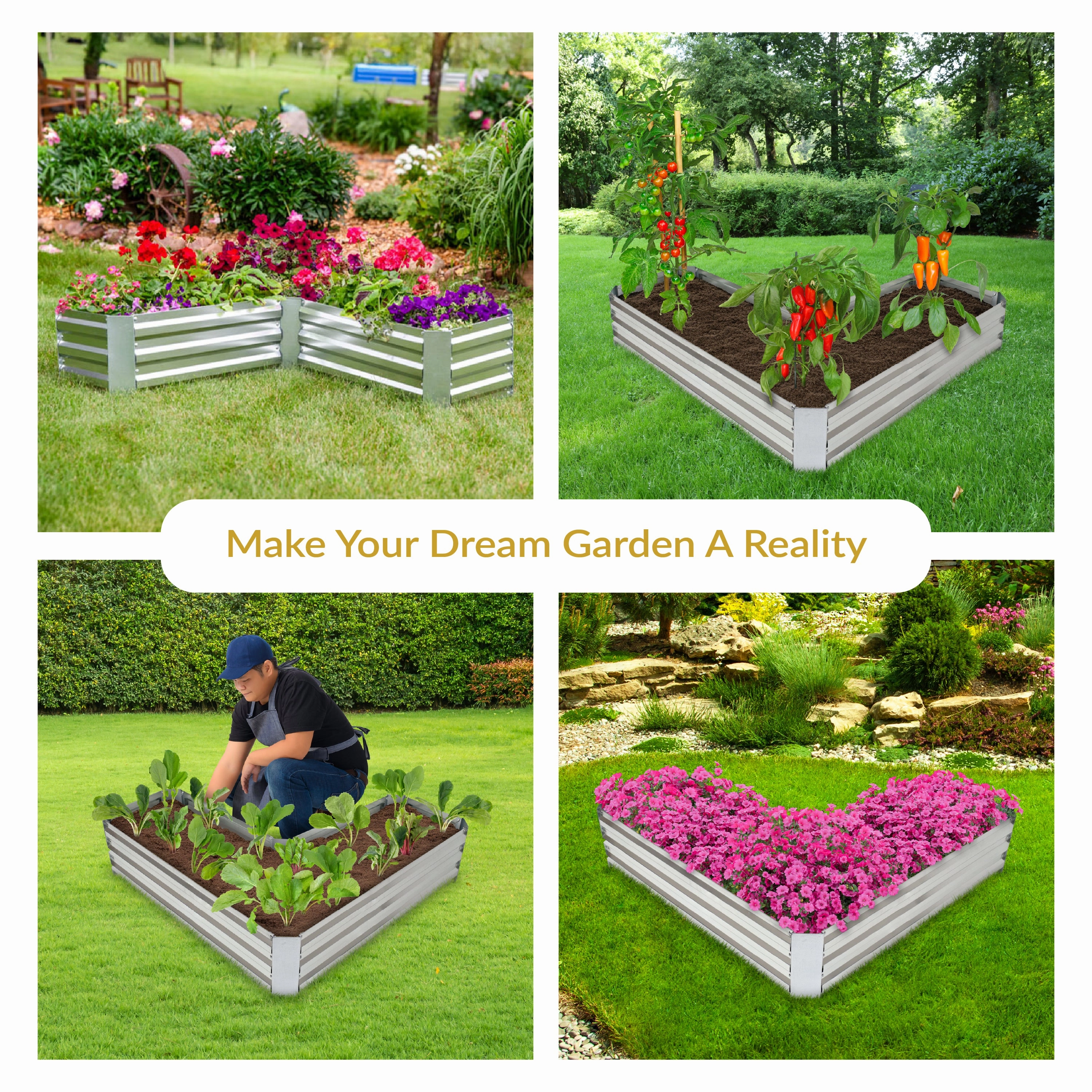 Sunnydaze Galvanized Steel L-Shaped Raised Garden Bed