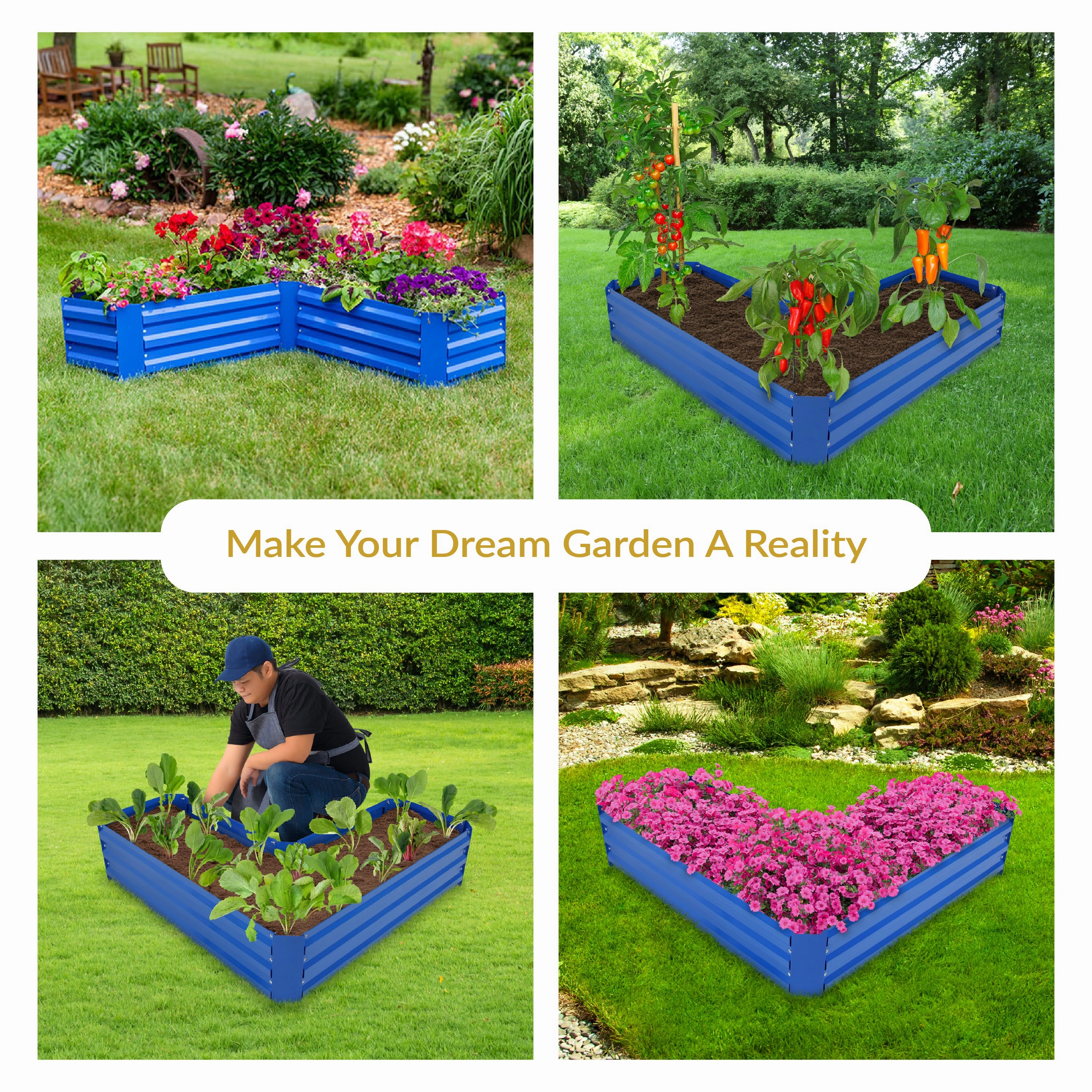 Sunnydaze Galvanized Steel L-Shaped Raised Garden Bed
