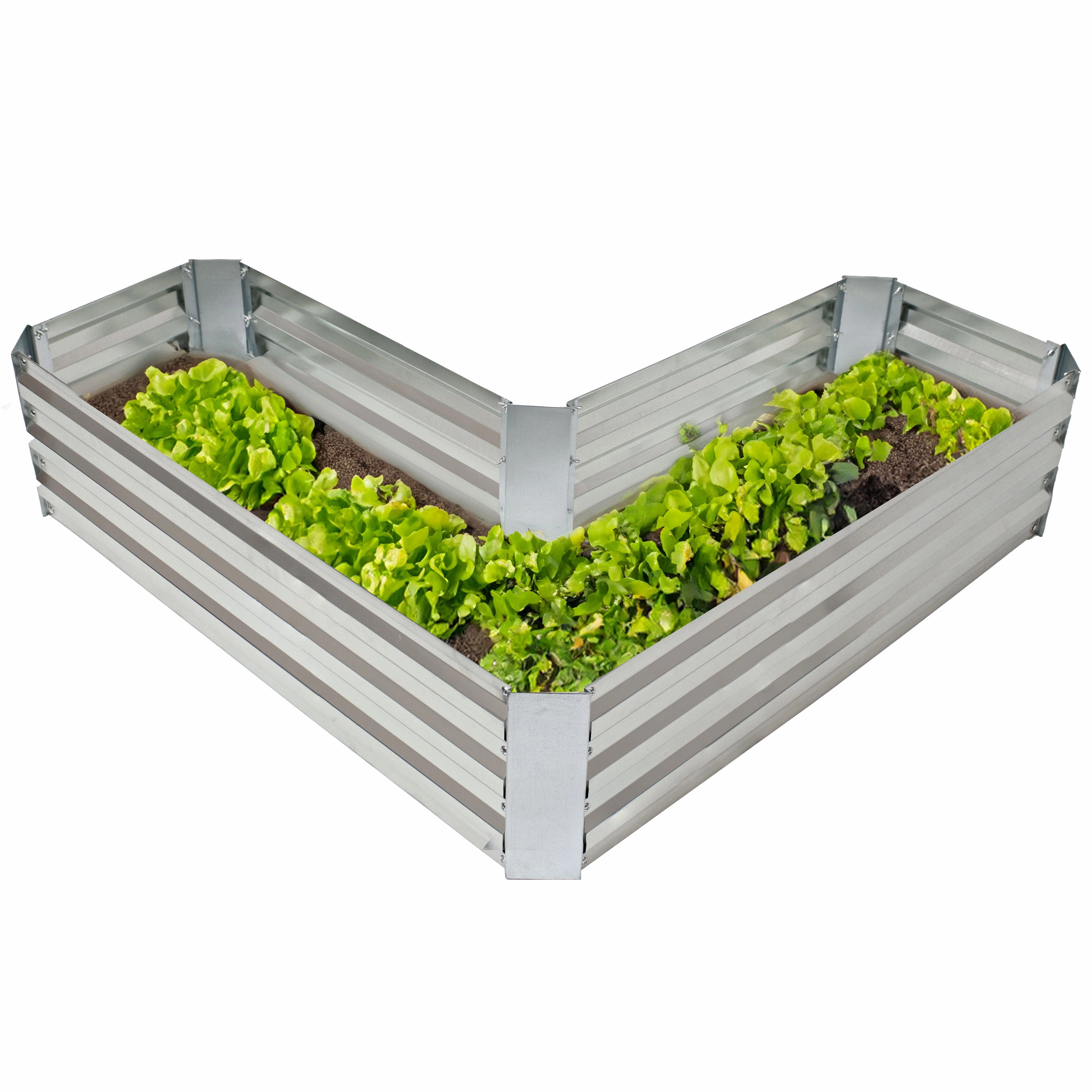 Sunnydaze Galvanized Steel L-Shaped Raised Garden Bed decorative outdoor planter box designs