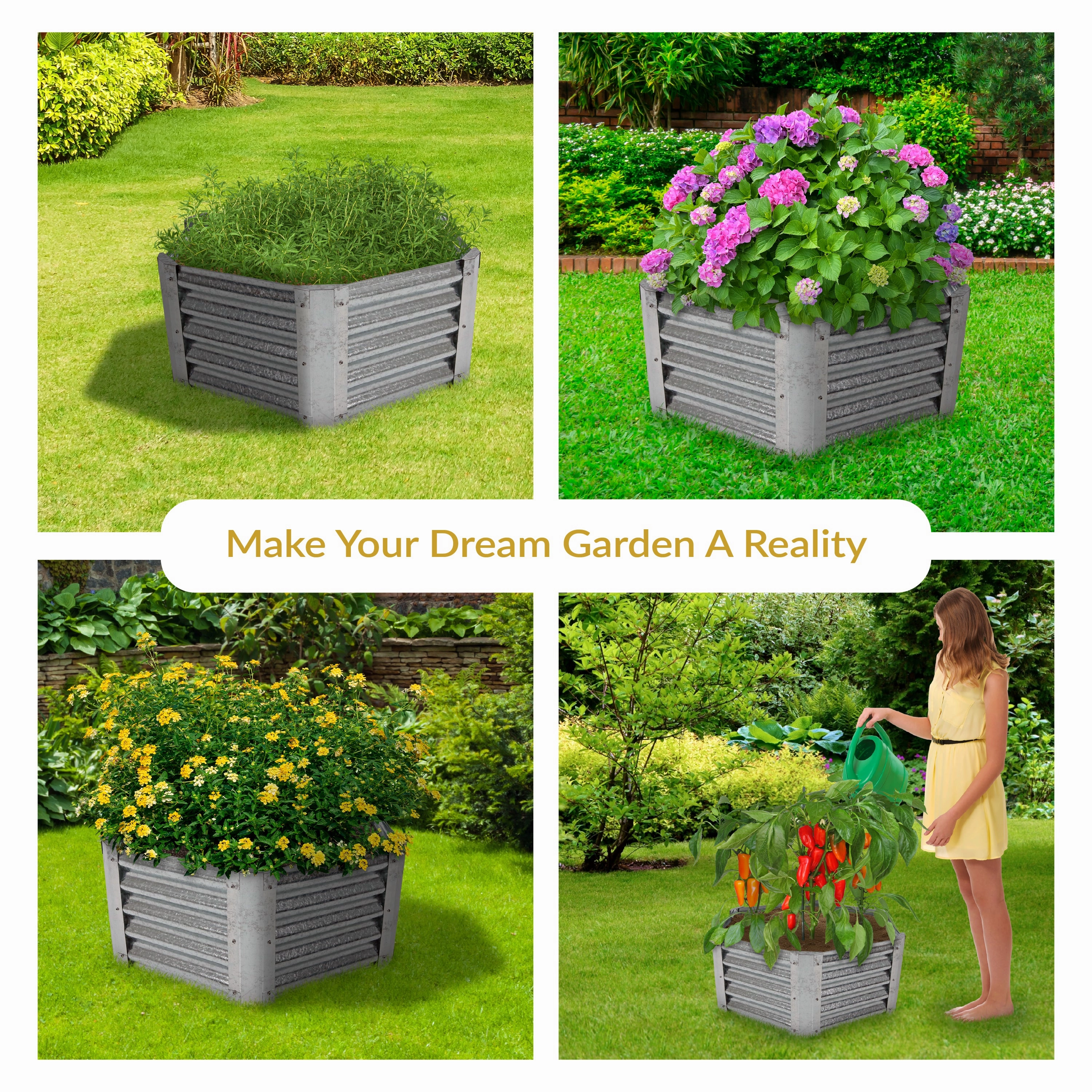 Sunnydaze Galvanized Steel Raised Garden Bed - Hexagon