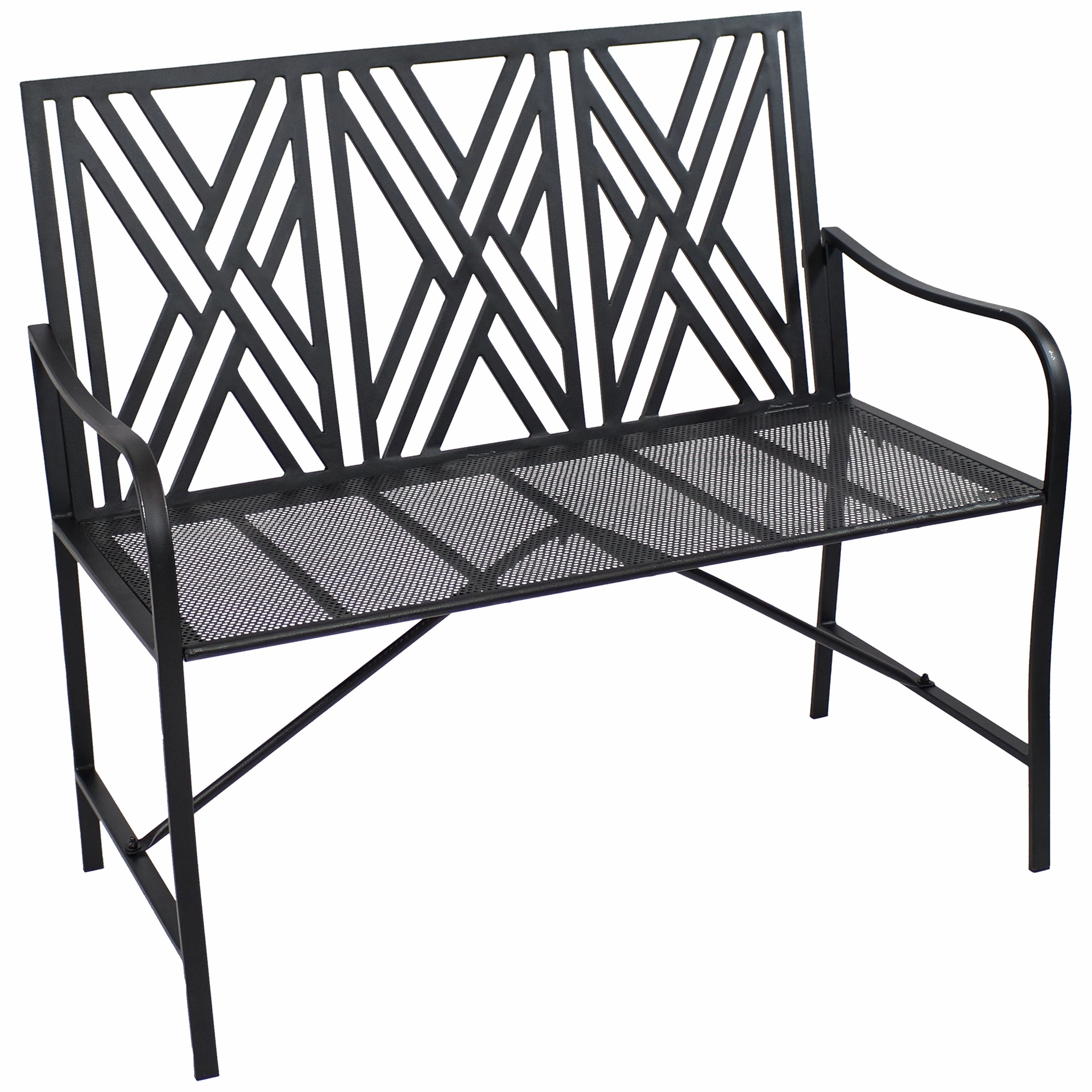 Sunnydaze Geometric Lattice Iron Outdoor Patio Bench - Blackoutdoor patio furniture set
