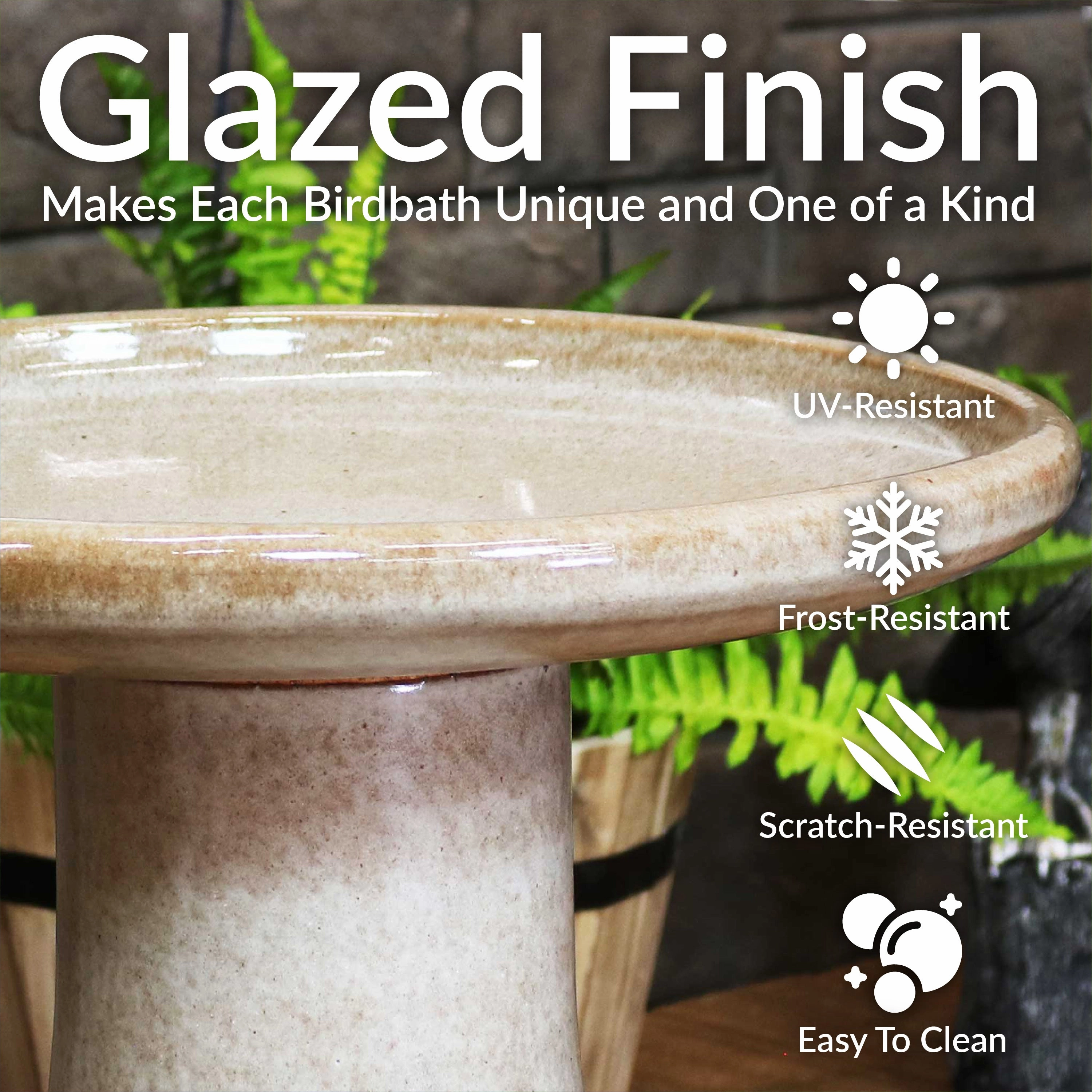 Sunnydaze Glazed Ceramic Duo-Tone Outdoor Bird Bath