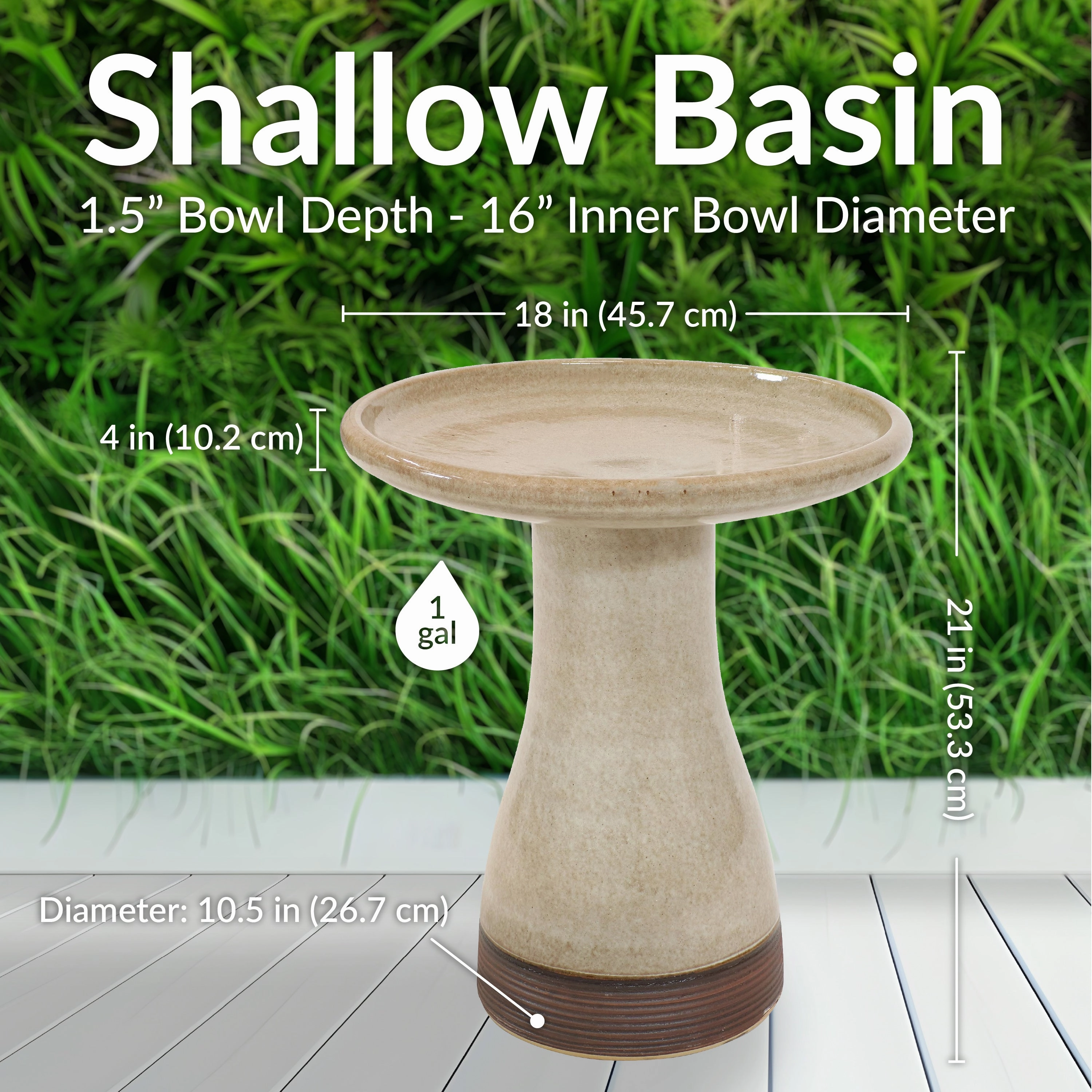 Sunnydaze Glazed Ceramic Duo-Tone Outdoor Bird Bath