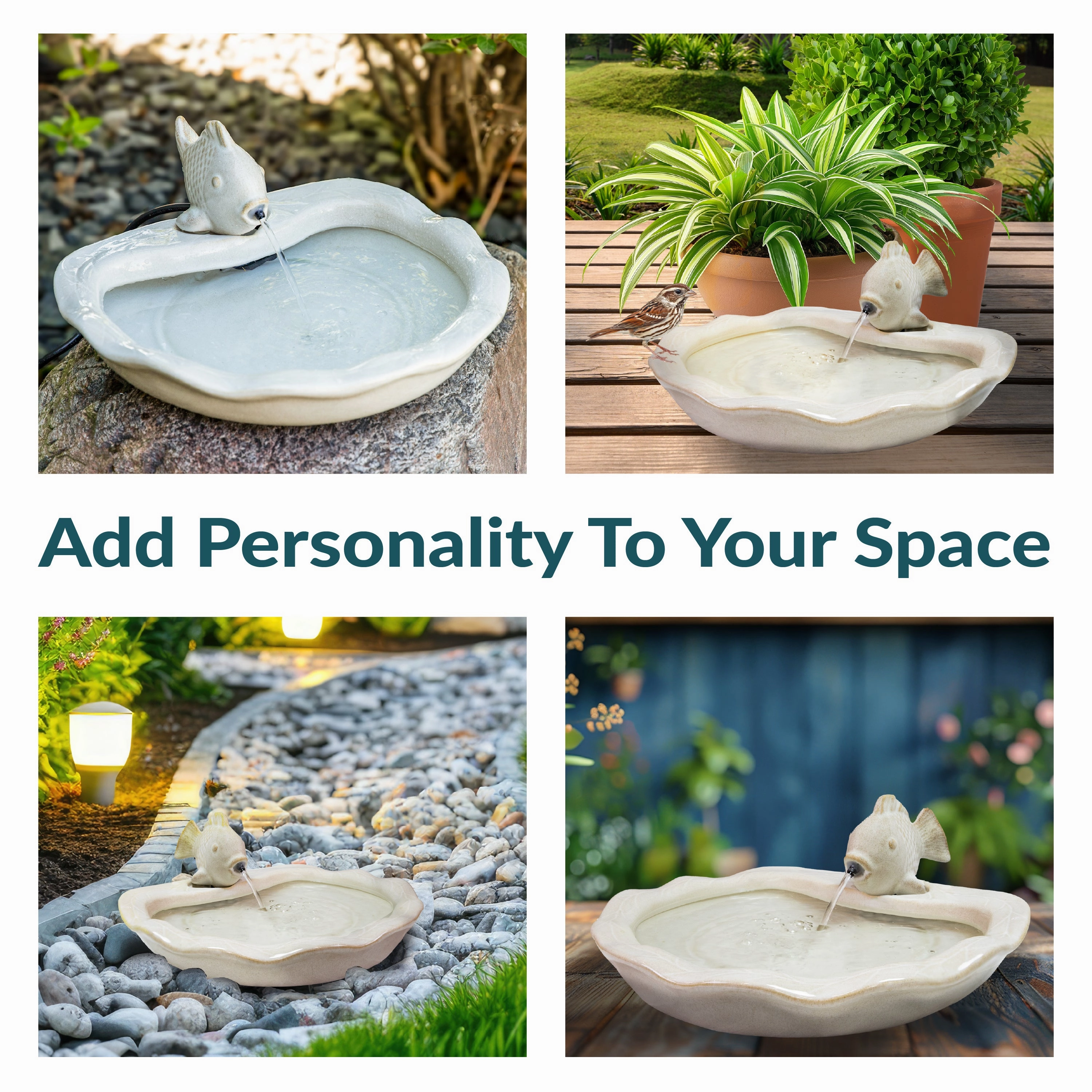 Sunnydaze Glazed Ceramic Fish Outdoor Water Fountain - 7"