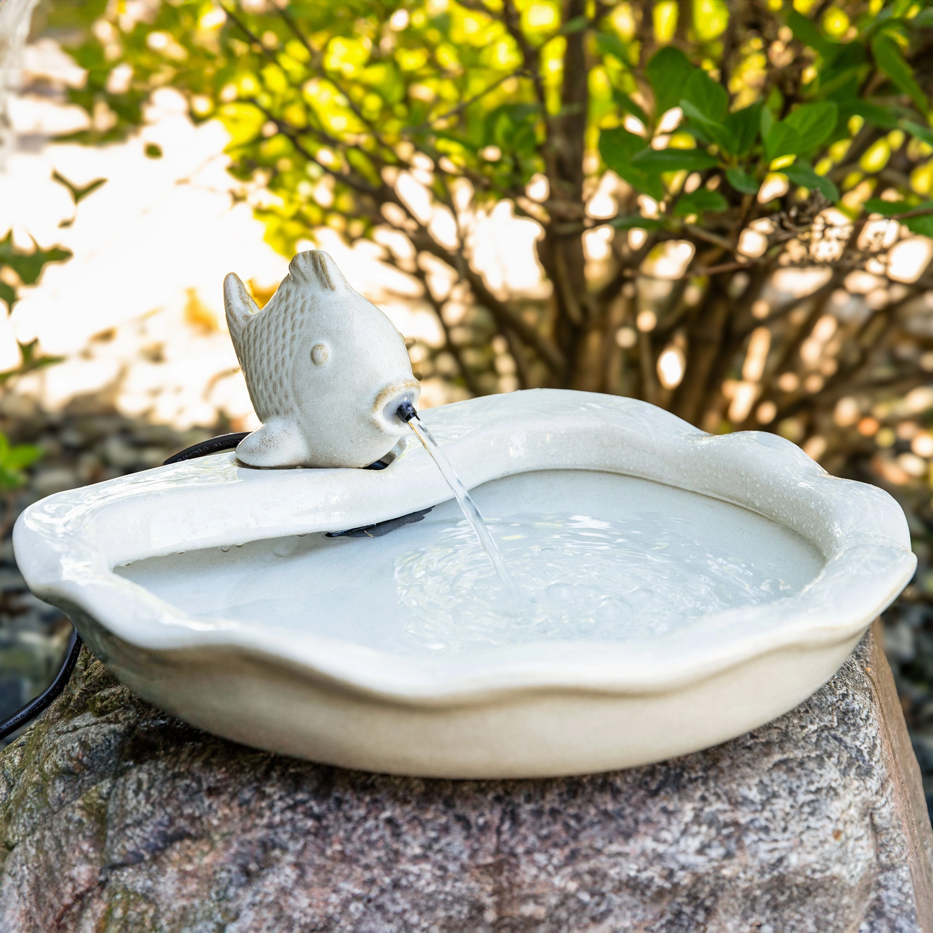 Sunnydaze Glazed Ceramic Fish Outdoor Water Fountain - 7"