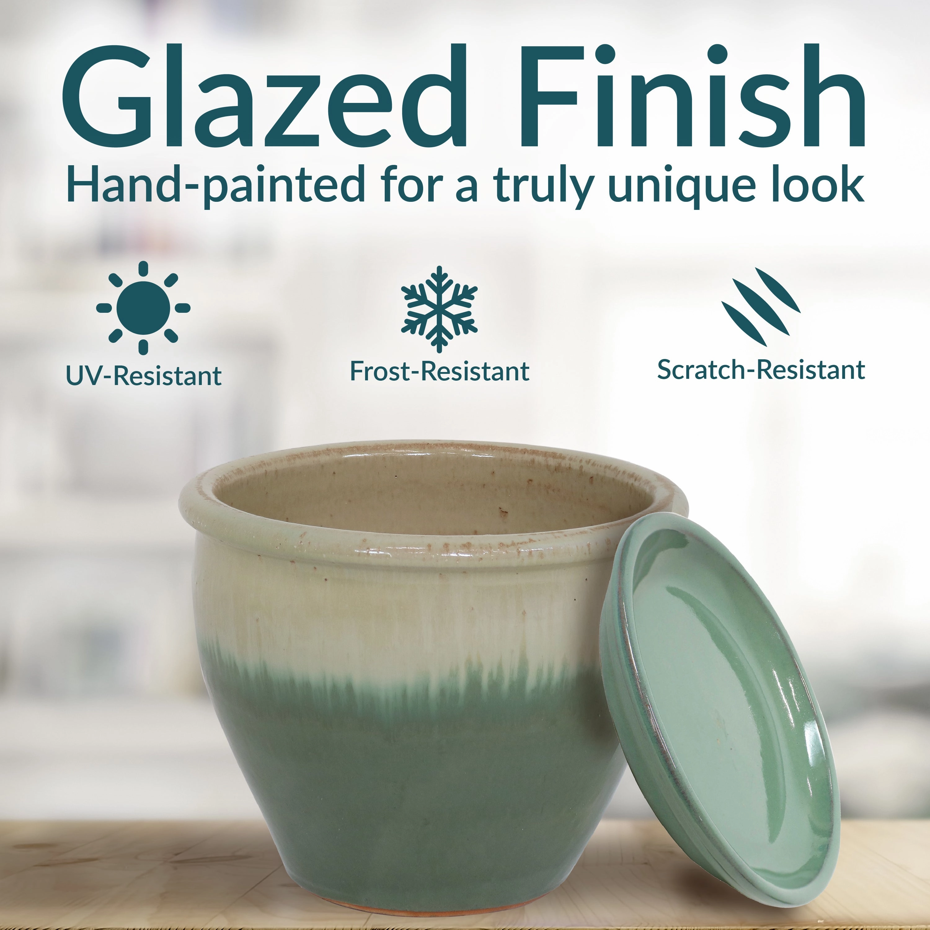 Sunnydaze Glazed Ceramic Planters with Saucers - Set of 2