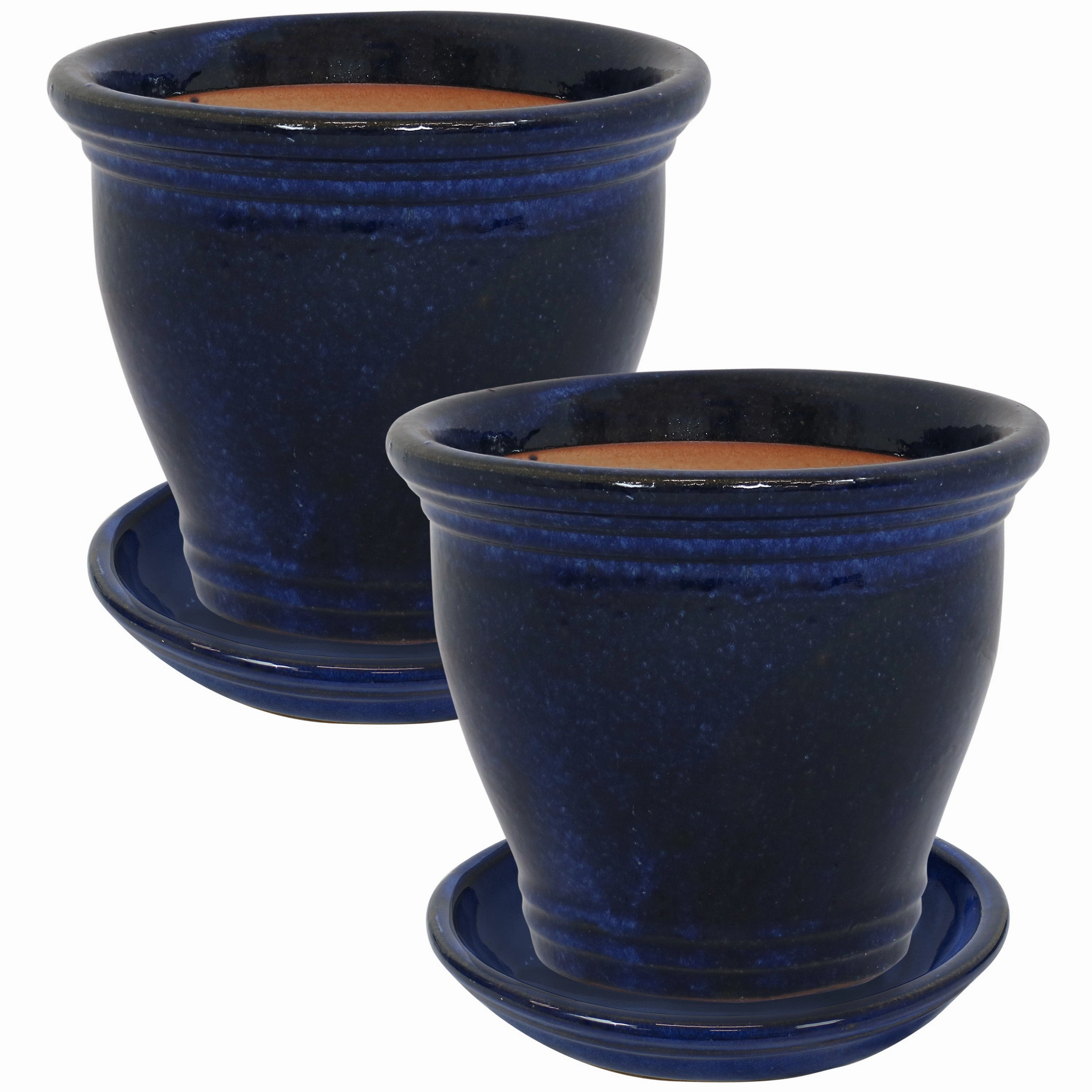Sunnydaze Glazed Ceramic Planters with Saucers - Set of 2