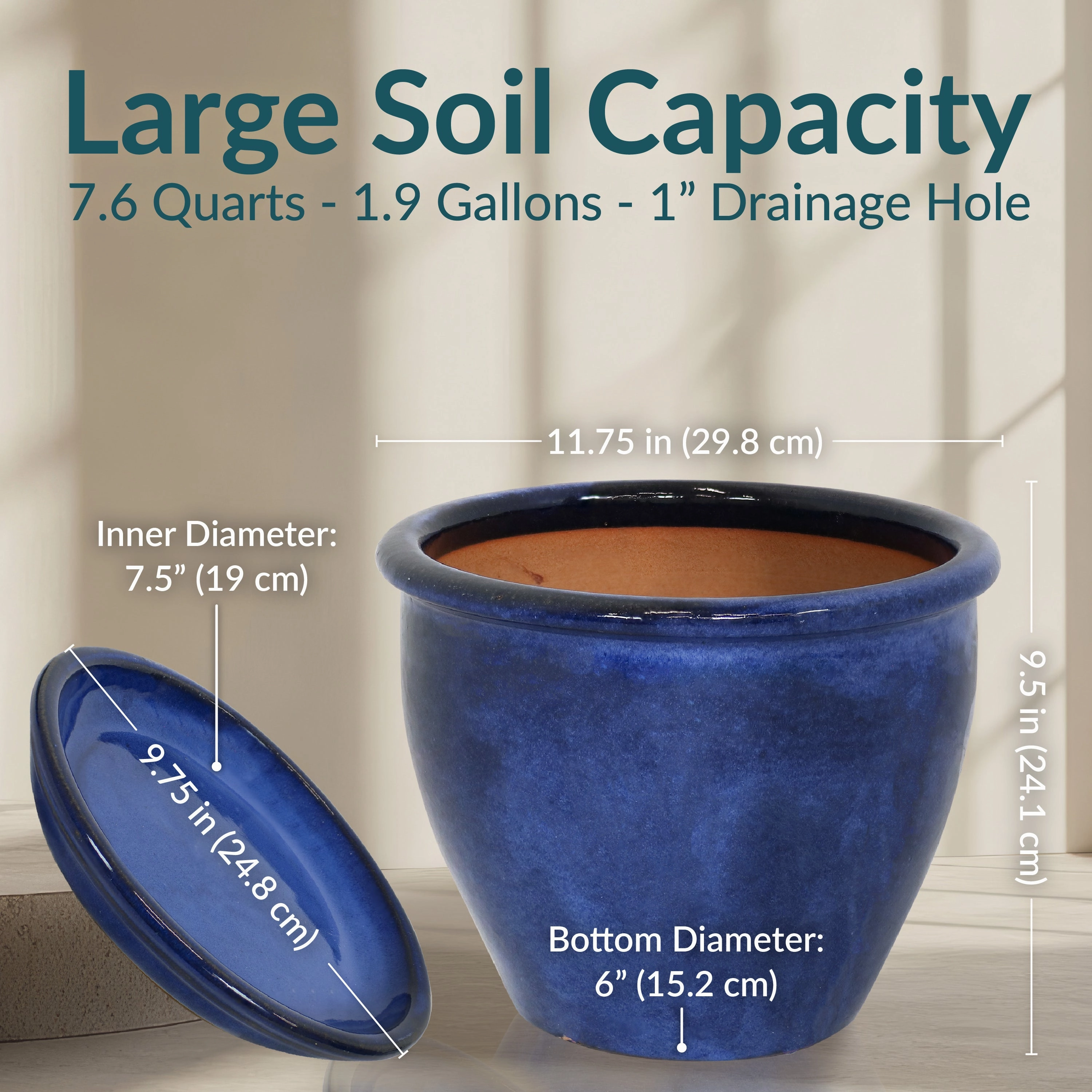 Sunnydaze Glazed Ceramic Planters with Saucers - Set of 2
