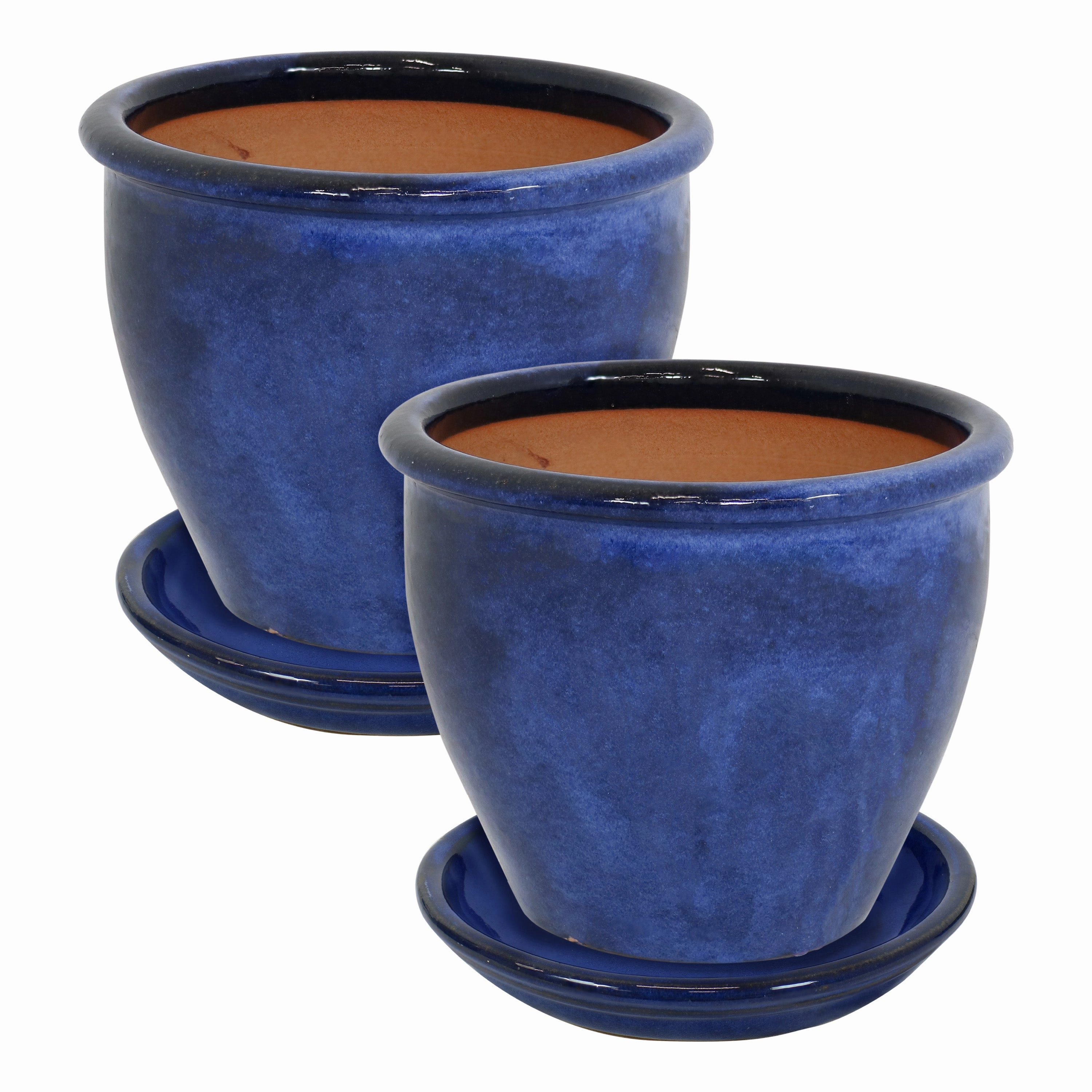 Sunnydaze Glazed Ceramic Planters with Saucers - Set of 2
