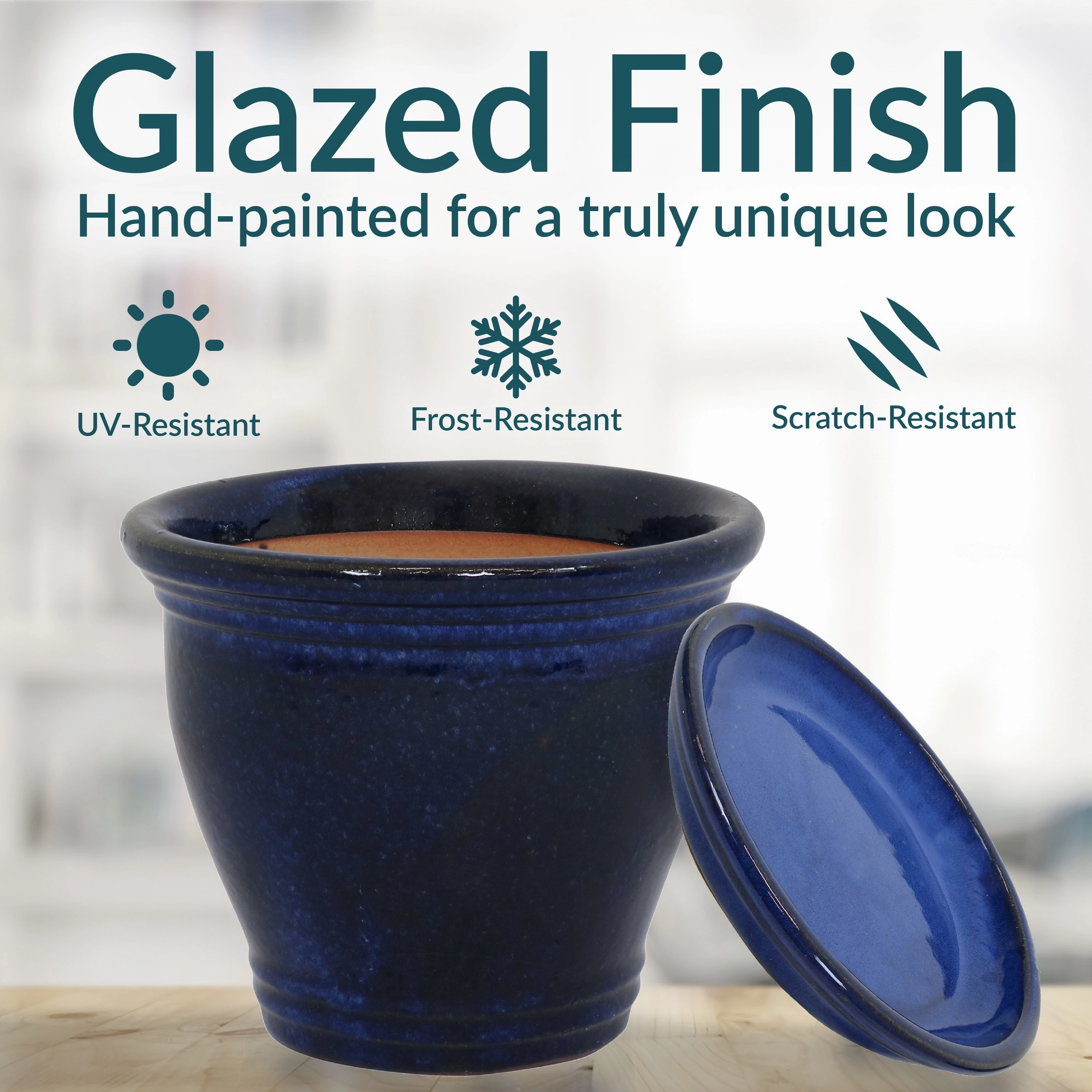 Sunnydaze Glazed Ceramic Planters with Saucers - Set of 2