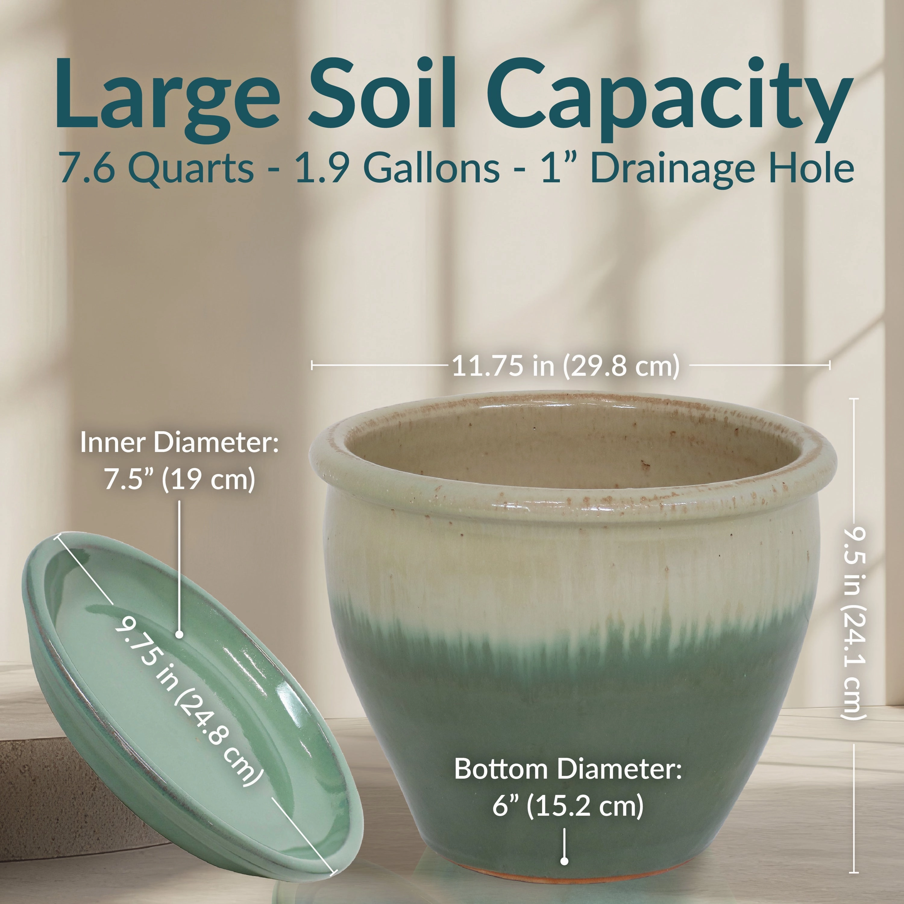 Sunnydaze Glazed Ceramic Planters with Saucers - Set of 2