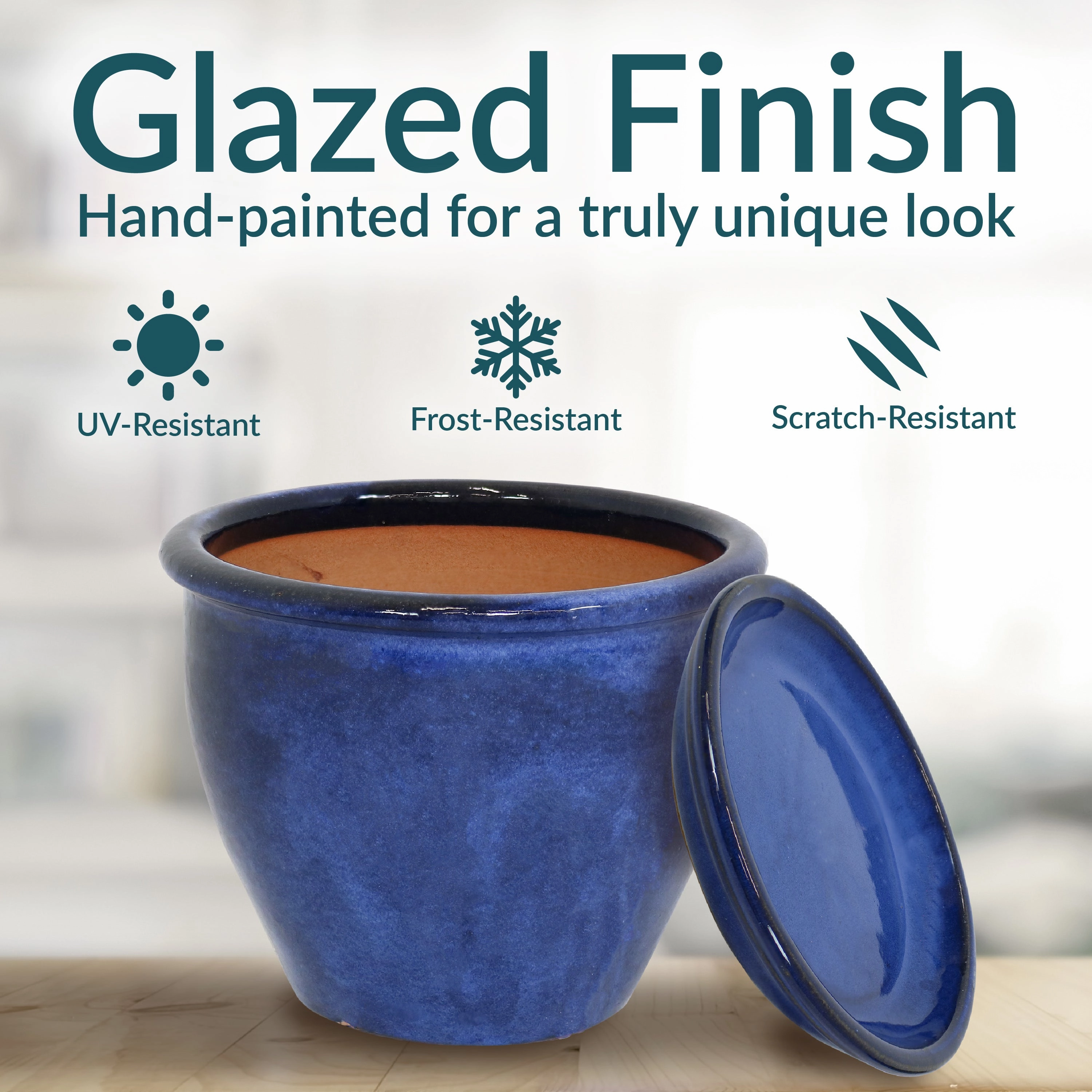 Sunnydaze Glazed Ceramic Planters with Saucers - Set of 2