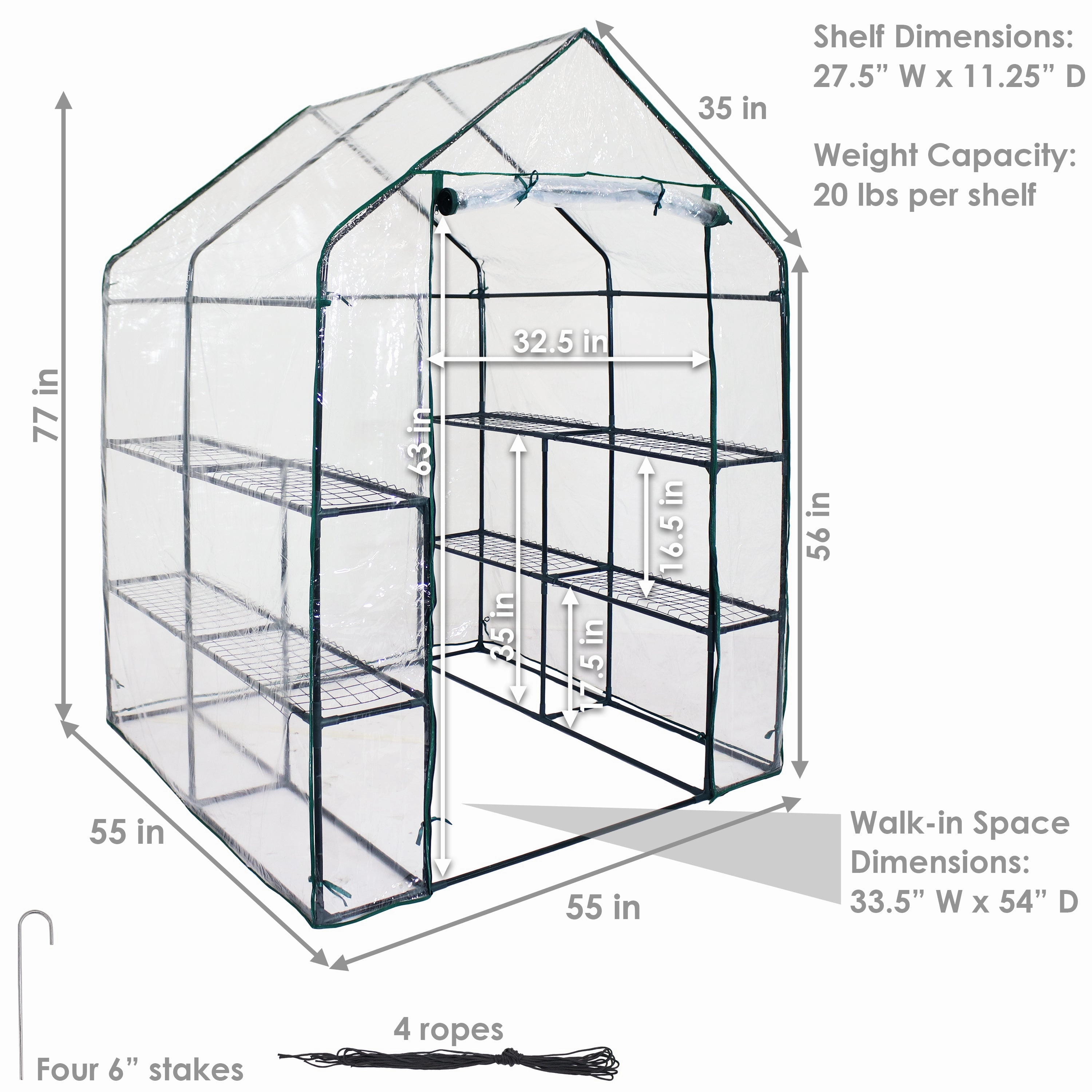 Sunnydaze Grandeur Walk-In Greenhouse with 4 Shelves for Outdoors - Clear