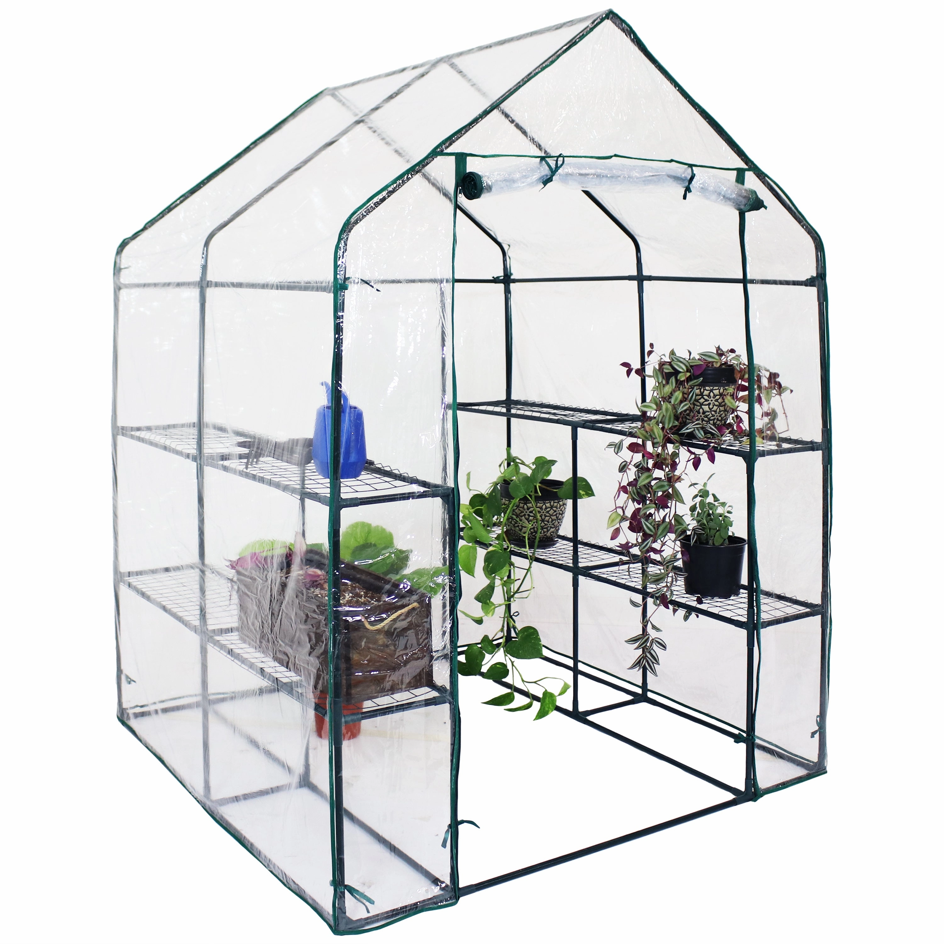 Sunnydaze Grandeur Walk-In Greenhouse with 4 Shelves for Outdoors - Clear decorative outdoor planter box designs