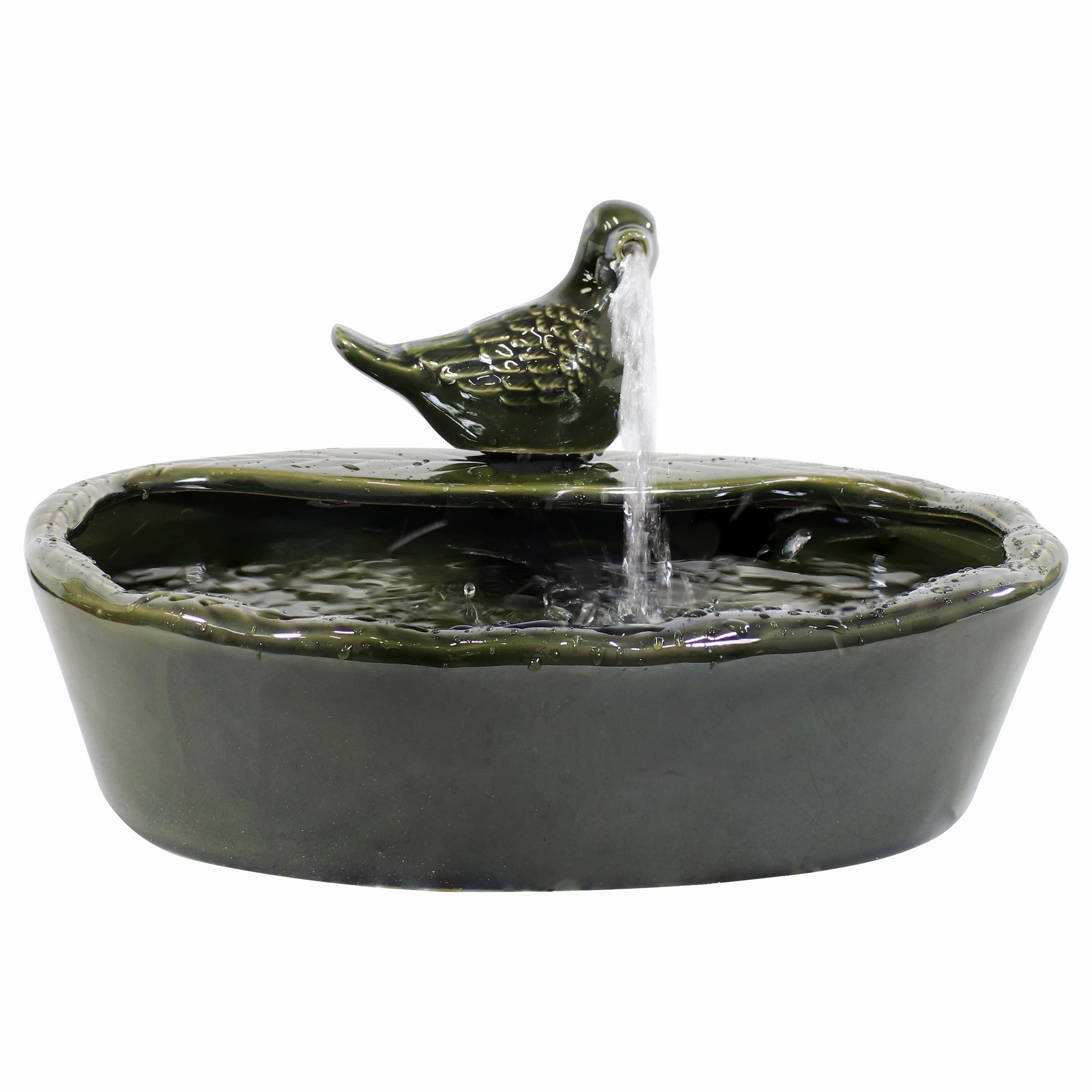 Sunnydaze Green Glazed Ceramic Dove Solar Water Fountain