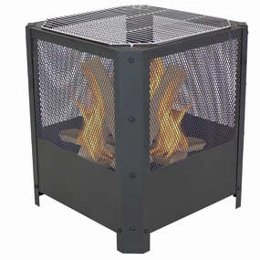 Sunnydaze Grelha Square Outdoor Fire Pit with Grilling Grate - 16"portable outdoor fire pit with lid