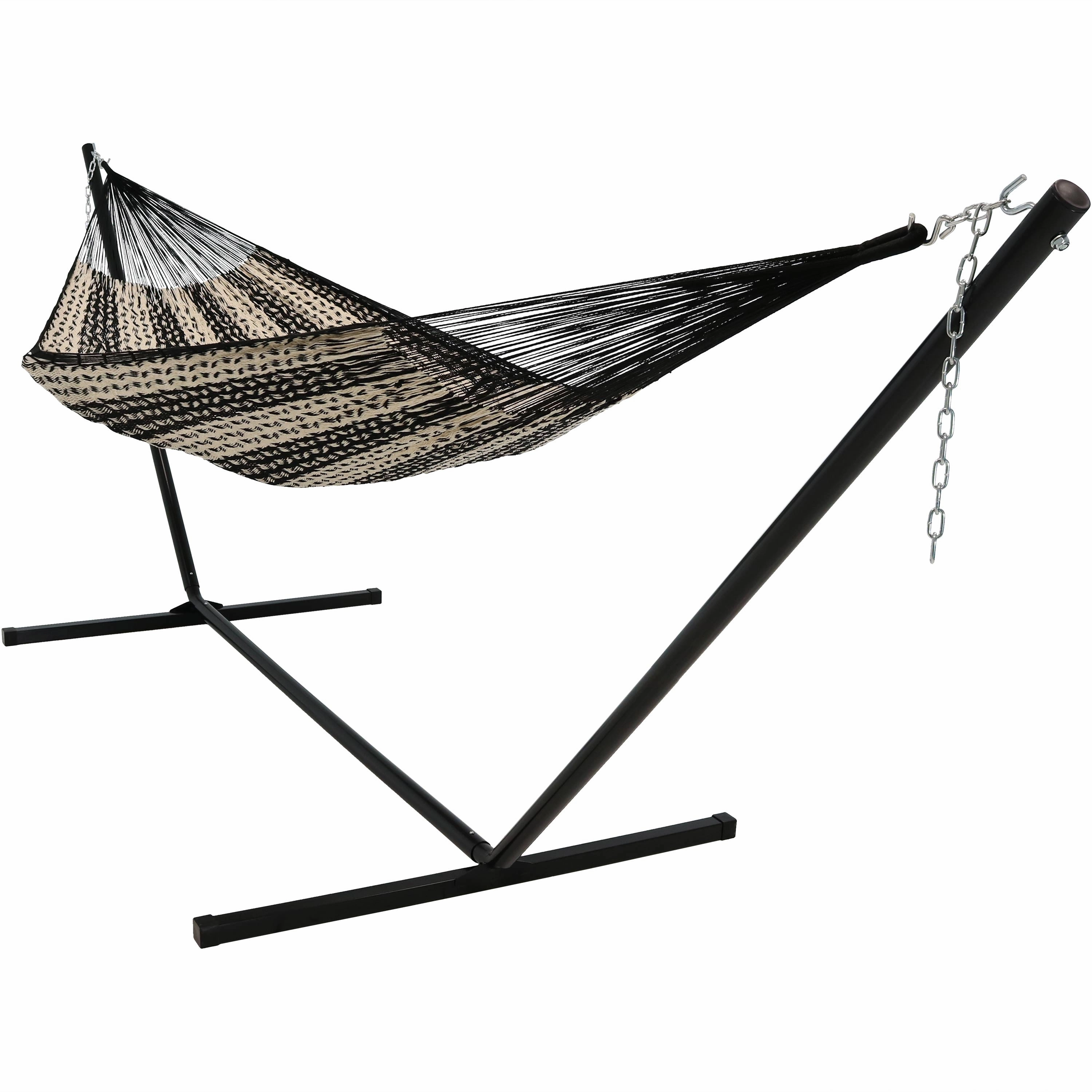 Sunnydaze Handwoven XXL Thick Cord Mayan Hammock with 15-Foot Stand double size outdoor hammock for couples